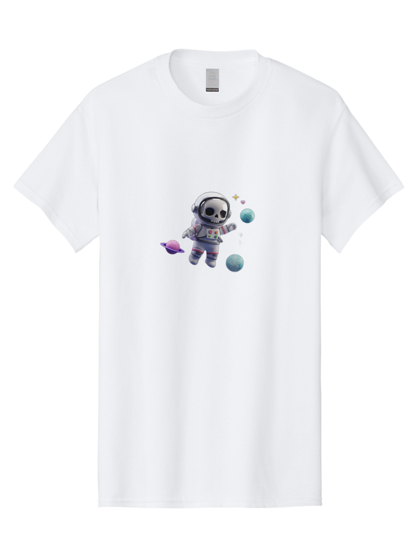 Skull-Astronaut Men'S Graphic Tee, 100% Cotton, Comfortable Casual Summer Wear, Machine Washable, Skeleton Astronaut, Space Travel, Planets, Stars, Galaxy Exploration, Futuristic, Sci-Fi, Cosmic Adventure, Space Suit, Digital Art, Bad580