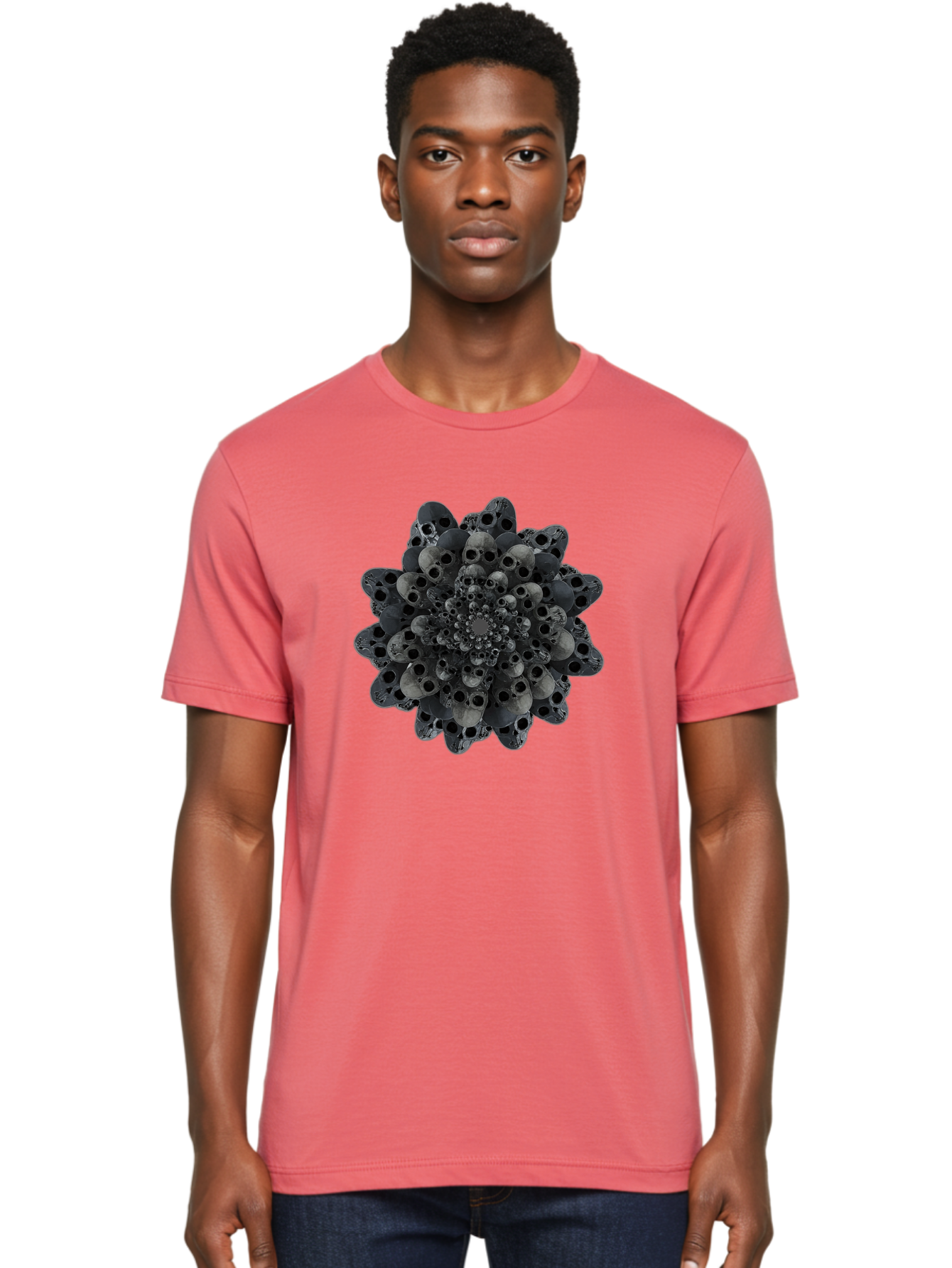 Skull-Cluster-1 Men'S Graphic Tee, 100% Cotton, Comfortable Casual Summer Wear, Machine Washable, Skull Flower, Human Skulls, Floral Arrangement, Dark Art, Gothic Decor, Skulls, Eerie Art, Dark Floral Design, Macabre Bad581