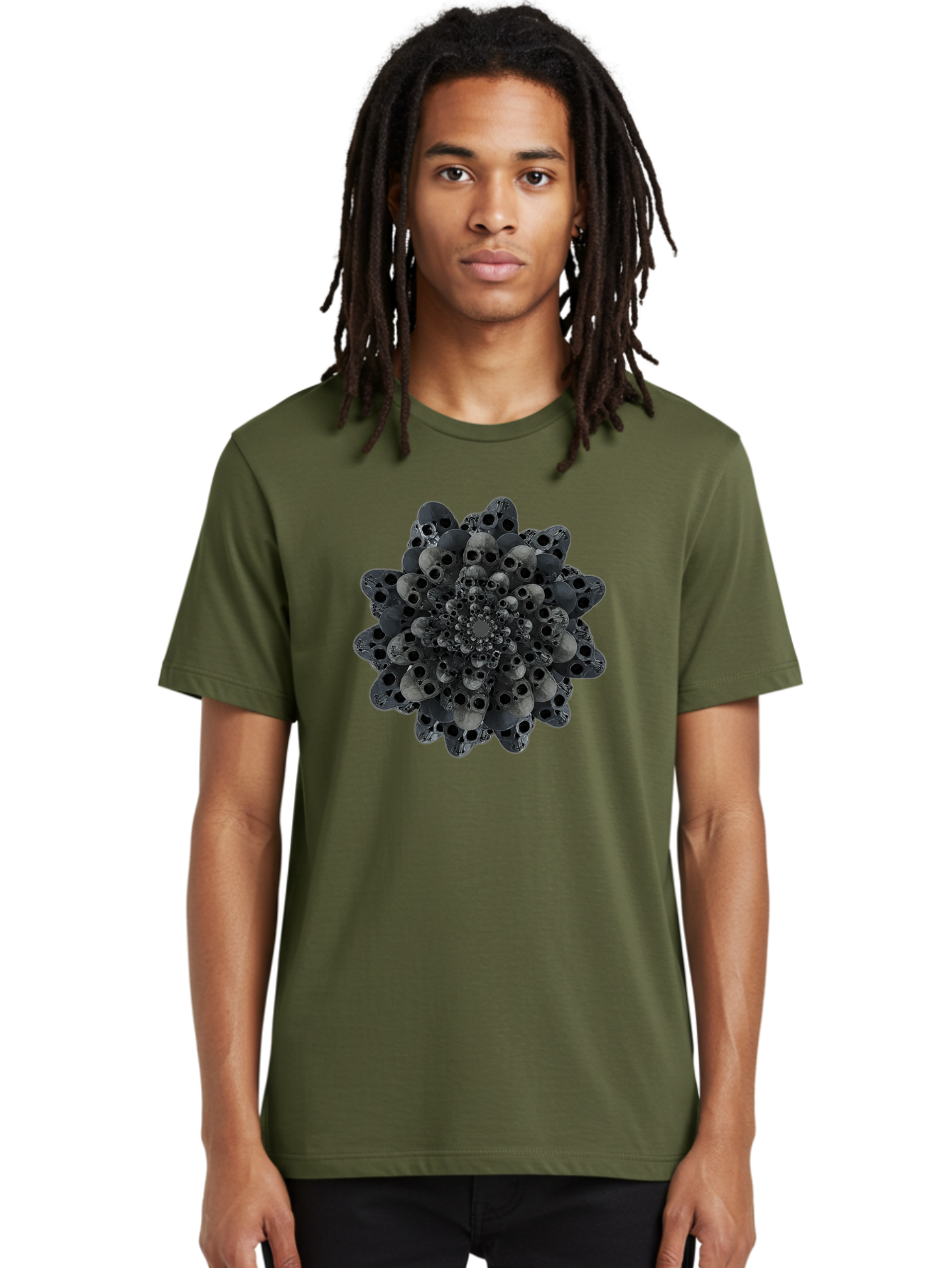 Skull-Cluster-1 Men'S Graphic Tee, 100% Cotton, Comfortable Casual Summer Wear, Machine Washable, Skull Flower, Human Skulls, Floral Arrangement, Dark Art, Gothic Decor, Skulls, Eerie Art, Dark Floral Design, Macabre Bad581