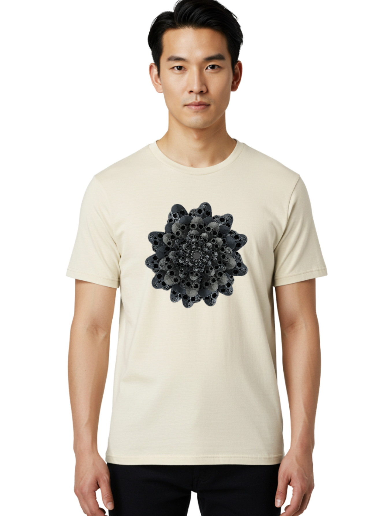 Skull-Cluster-1 Men'S Graphic Tee, 100% Cotton, Comfortable Casual Summer Wear, Machine Washable, Skull Flower, Human Skulls, Floral Arrangement, Dark Art, Gothic Decor, Skulls, Eerie Art, Dark Floral Design, Macabre Bad581