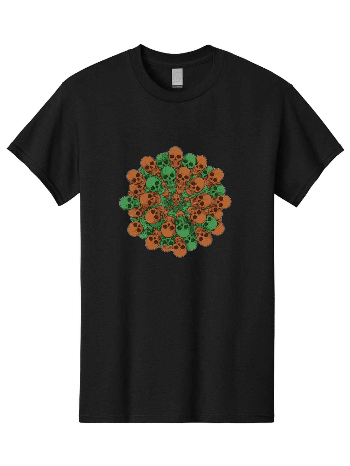 Skull-Cluster-2 Men'S Graphic Tee, 100% Cotton, Comfortable Casual Summer Wear, Machine Washable, Cluster Of Skulls, Orange And Green Skulls, Skull Illustration, Skull Design, Mortality Symbol, Death Theme, Gothic Art, Macabre Imagery Bad582
