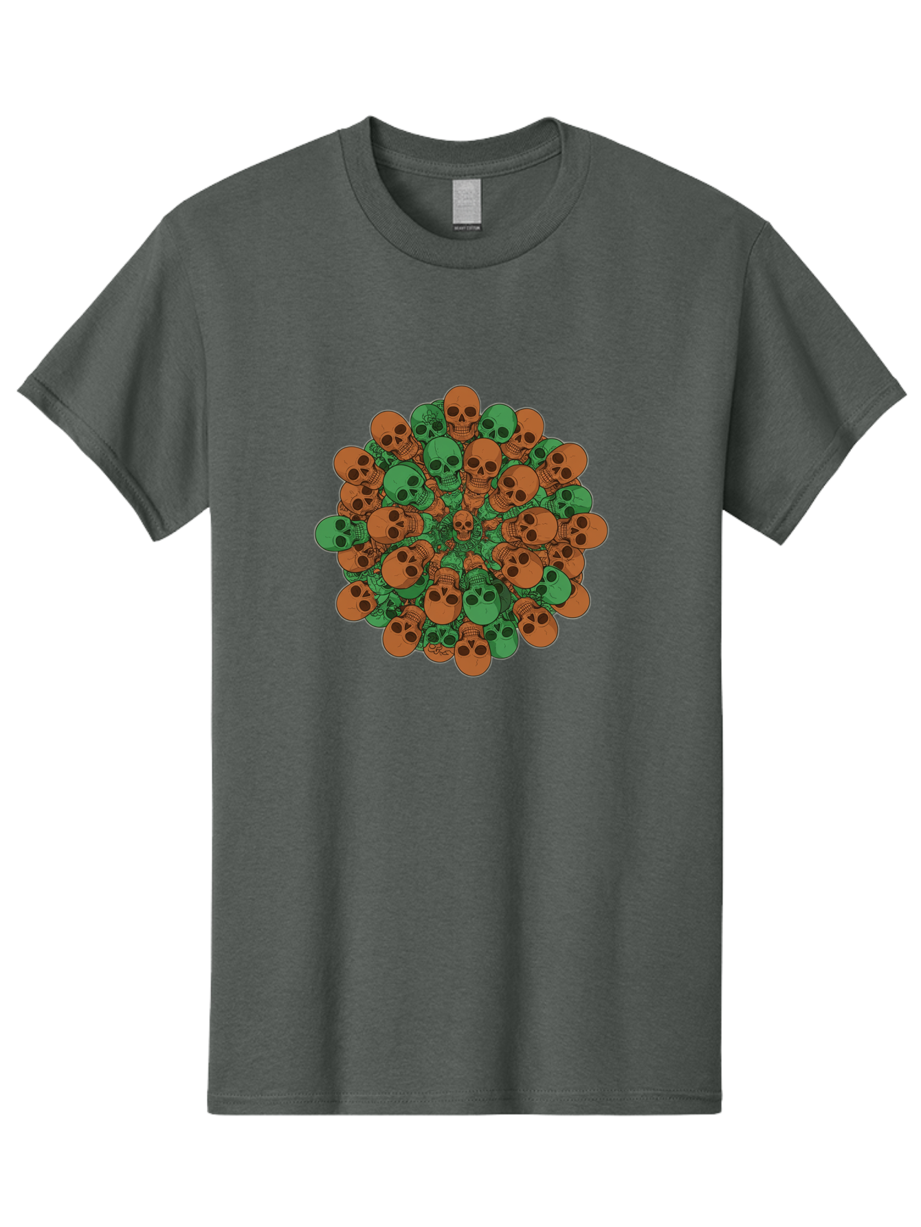 Skull-Cluster-2 Men'S Graphic Tee, 100% Cotton, Comfortable Casual Summer Wear, Machine Washable, Cluster Of Skulls, Orange And Green Skulls, Skull Illustration, Skull Design, Mortality Symbol, Death Theme, Gothic Art, Macabre Imagery Bad582