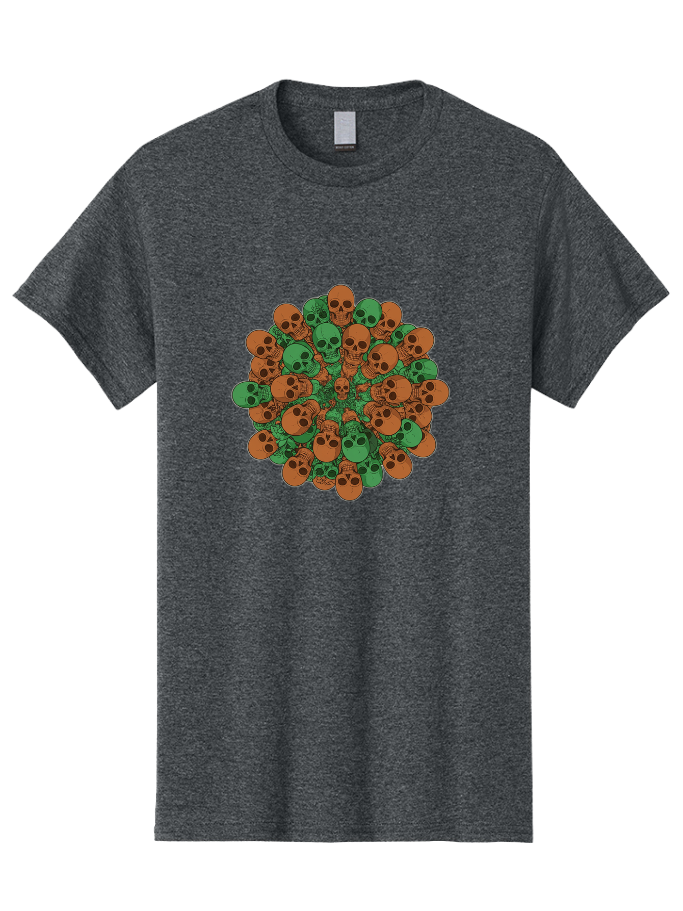 Skull-Cluster-2 Men'S Graphic Tee, 100% Cotton, Comfortable Casual Summer Wear, Machine Washable, Cluster Of Skulls, Orange And Green Skulls, Skull Illustration, Skull Design, Mortality Symbol, Death Theme, Gothic Art, Macabre Imagery Bad582
