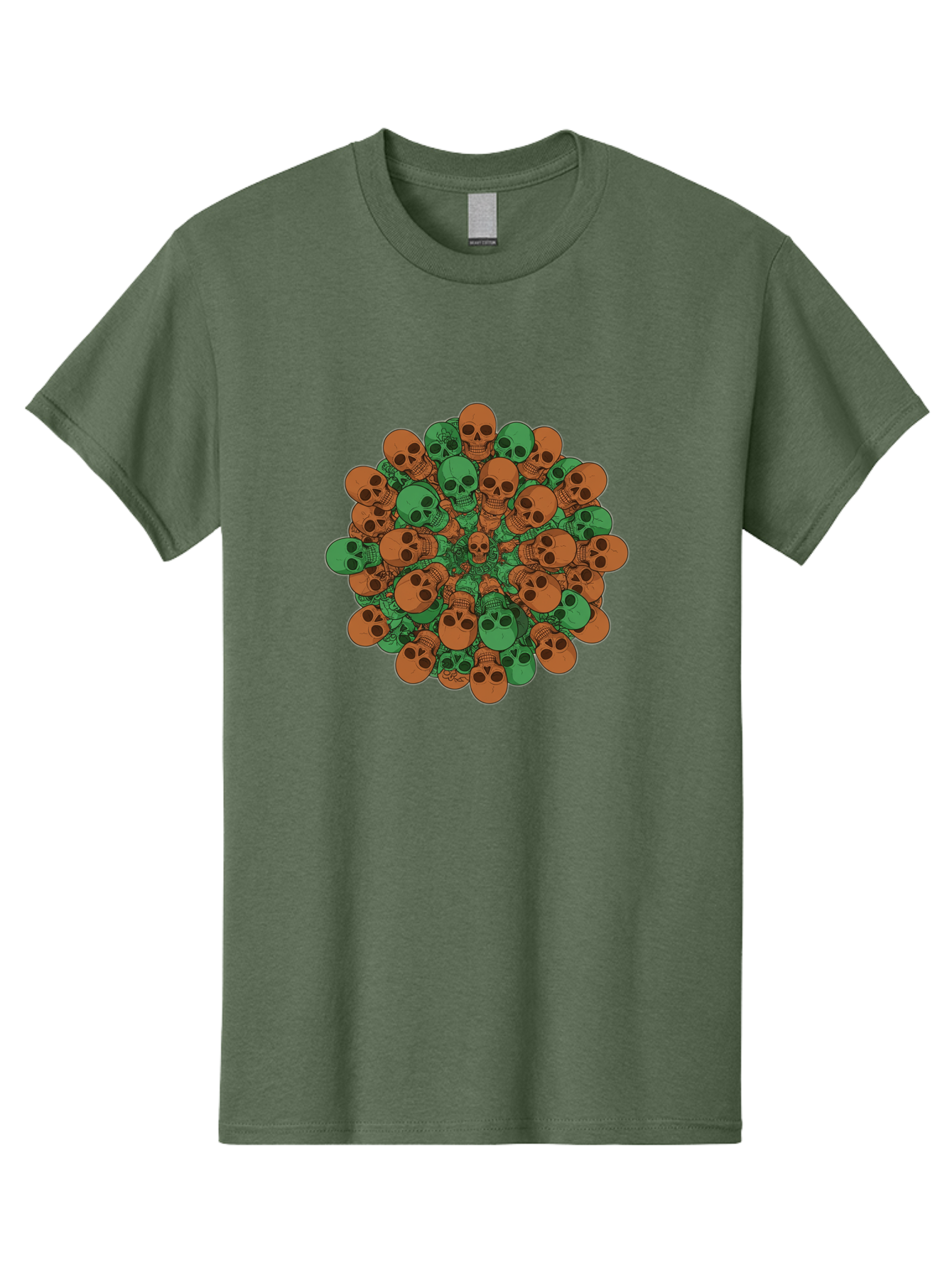 Skull-Cluster-2 Men'S Graphic Tee, 100% Cotton, Comfortable Casual Summer Wear, Machine Washable, Cluster Of Skulls, Orange And Green Skulls, Skull Illustration, Skull Design, Mortality Symbol, Death Theme, Gothic Art, Macabre Imagery Bad582