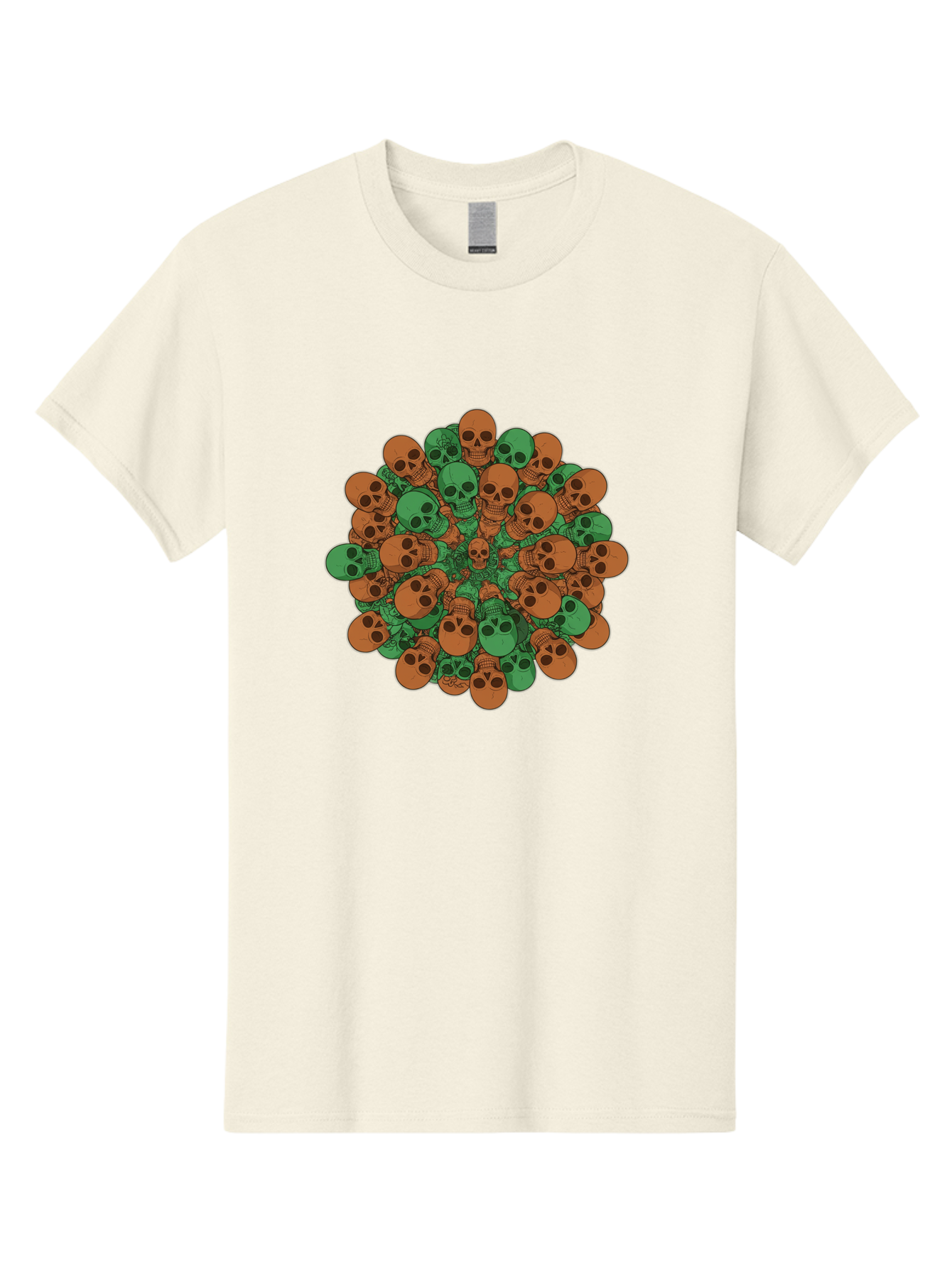 Skull-Cluster-2 Men'S Graphic Tee, 100% Cotton, Comfortable Casual Summer Wear, Machine Washable, Cluster Of Skulls, Orange And Green Skulls, Skull Illustration, Skull Design, Mortality Symbol, Death Theme, Gothic Art, Macabre Imagery Bad582
