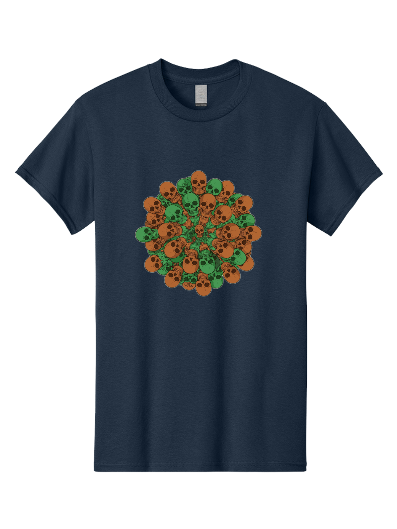 Skull-Cluster-2 Men'S Graphic Tee, 100% Cotton, Comfortable Casual Summer Wear, Machine Washable, Cluster Of Skulls, Orange And Green Skulls, Skull Illustration, Skull Design, Mortality Symbol, Death Theme, Gothic Art, Macabre Imagery Bad582