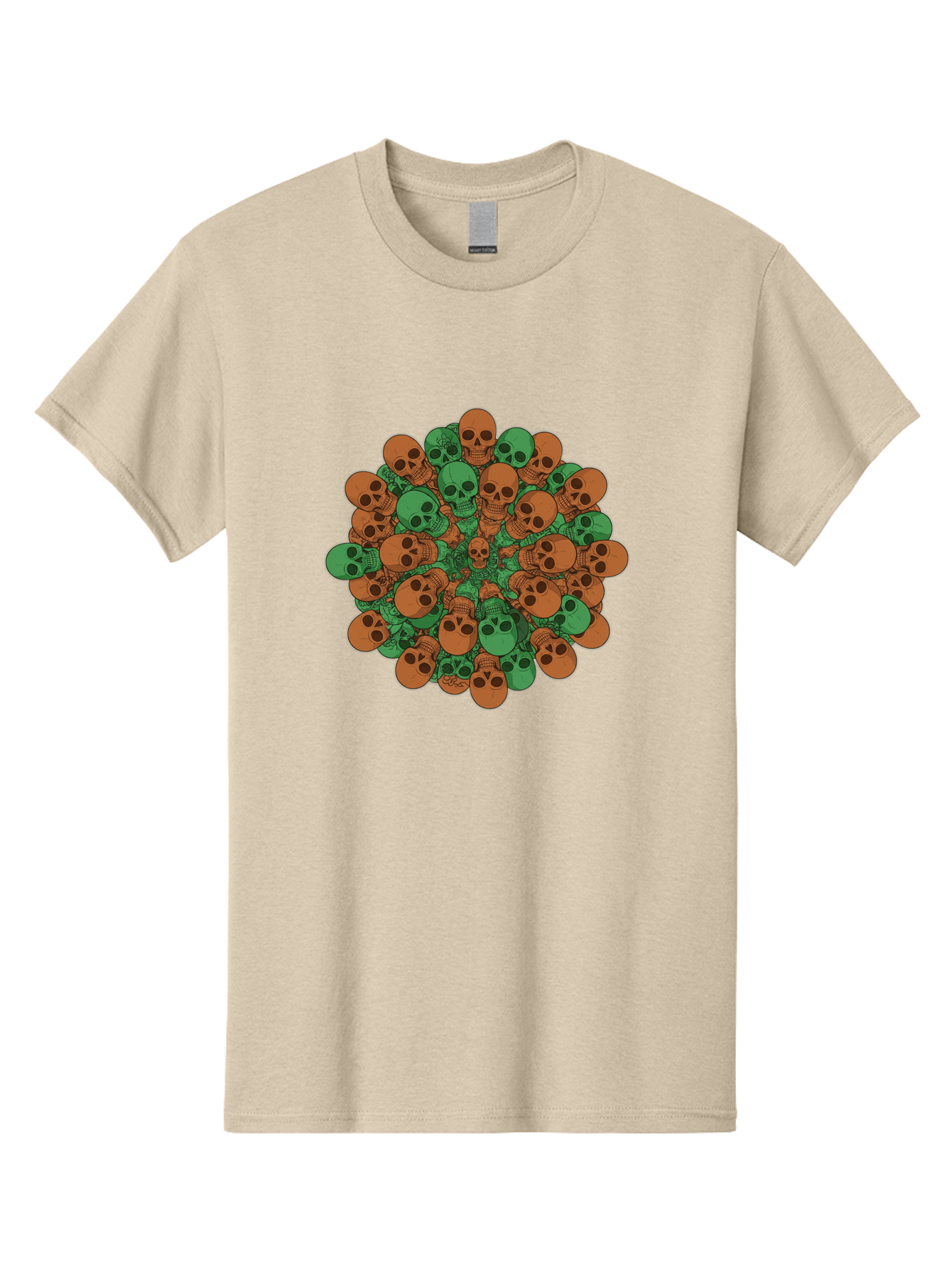 Skull-Cluster-2 Men'S Graphic Tee, 100% Cotton, Comfortable Casual Summer Wear, Machine Washable, Cluster Of Skulls, Orange And Green Skulls, Skull Illustration, Skull Design, Mortality Symbol, Death Theme, Gothic Art, Macabre Imagery Bad582