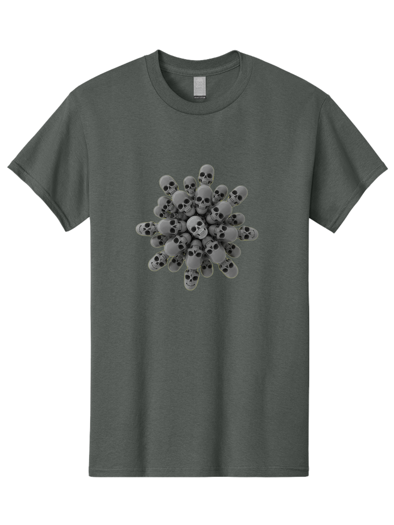 Skull-Cluster Men'S Graphic Tee, 100% Cotton, Comfortable Casual Summer Wear, Machine Washable, Cluster Of Gray Skulls, Multiple Skulls, Human Skulls, 3D Rendering, Skull Collection, Dark Art, Horror Theme, Macabre Symbolism, Death Imagery Bad583