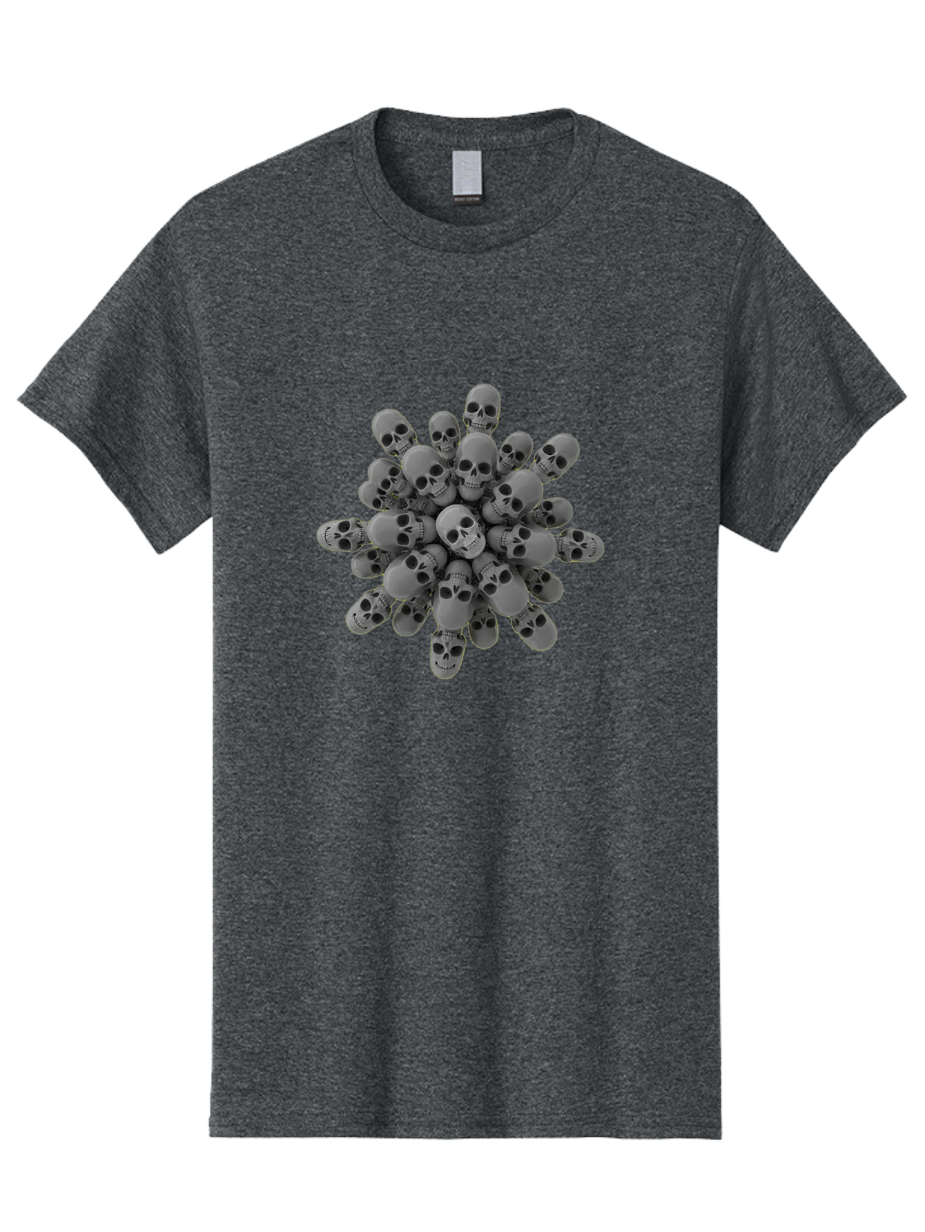 Skull-Cluster Men'S Graphic Tee, 100% Cotton, Comfortable Casual Summer Wear, Machine Washable, Cluster Of Gray Skulls, Multiple Skulls, Human Skulls, 3D Rendering, Skull Collection, Dark Art, Horror Theme, Macabre Symbolism, Death Imagery Bad583