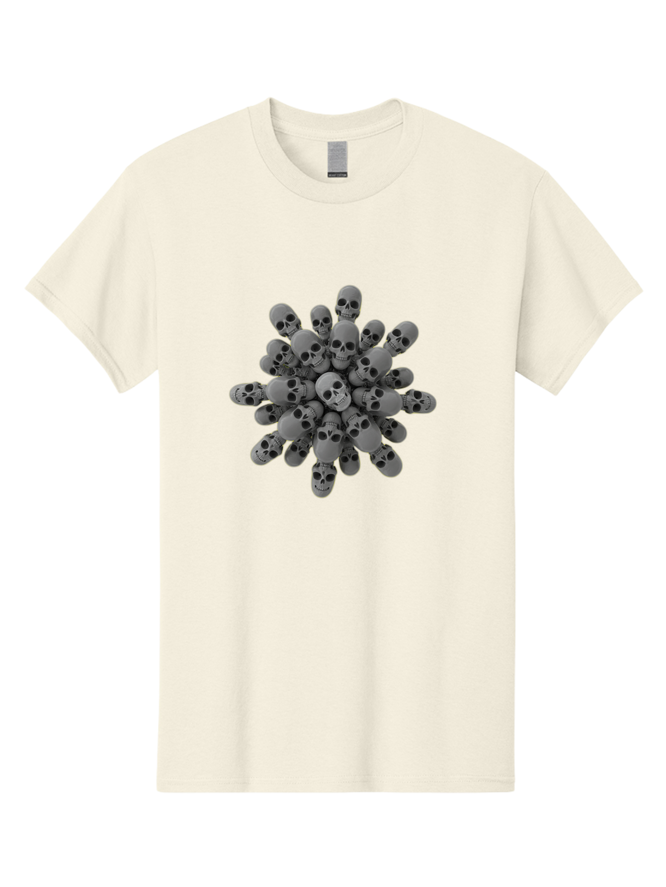 Skull-Cluster Men'S Graphic Tee, 100% Cotton, Comfortable Casual Summer Wear, Machine Washable, Cluster Of Gray Skulls, Multiple Skulls, Human Skulls, 3D Rendering, Skull Collection, Dark Art, Horror Theme, Macabre Symbolism, Death Imagery Bad583