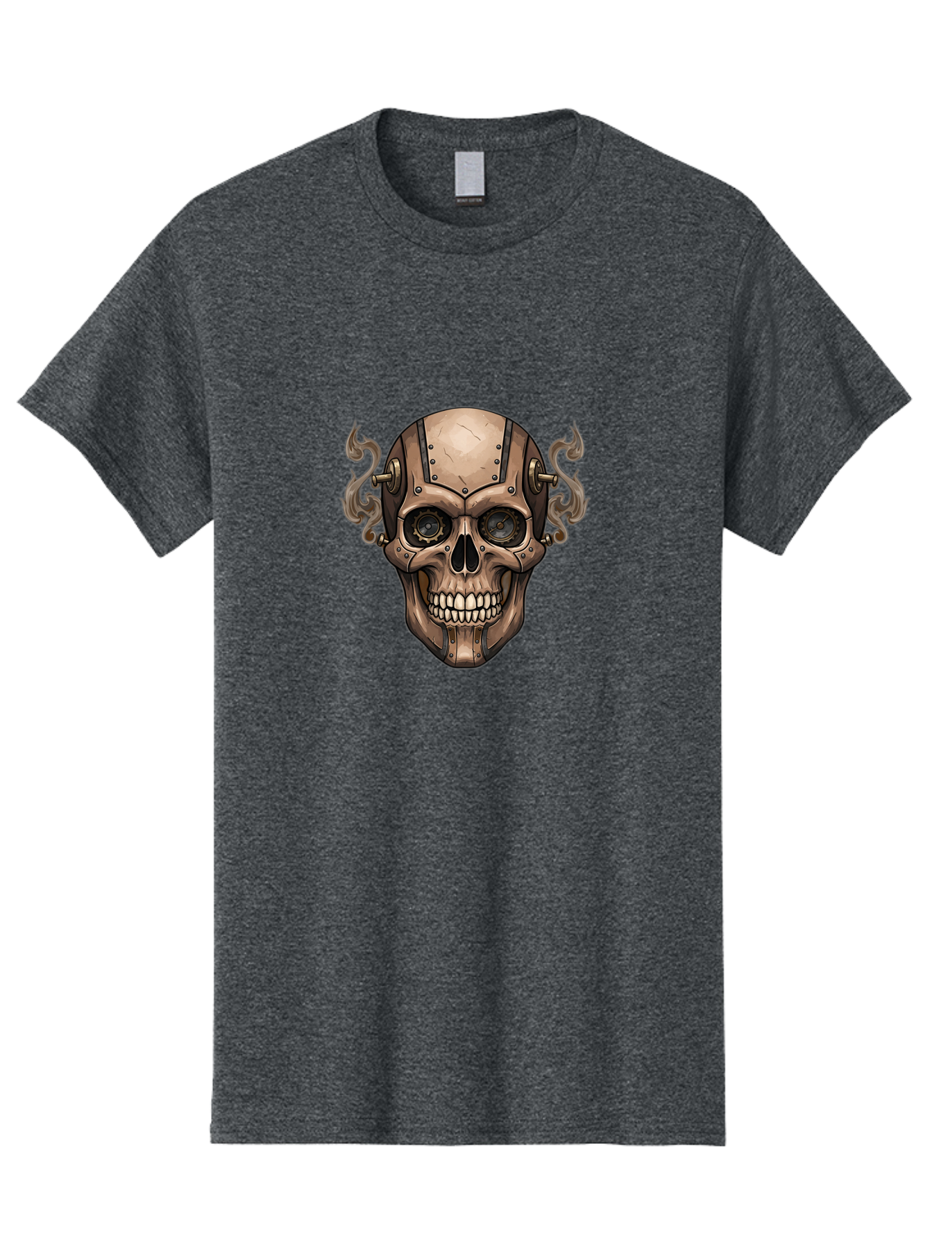 Skull-Head Men'S Graphic Tee, 100% Cotton, Comfortable Casual Summer Wear, Machine Washable, Cyberpunk Skull, Steampunk Art, Mechanical Skull, Robotic Skull, Metallic Skeleton, Futuristic Design, Industrial Tech, Sci-Fi, Bad586