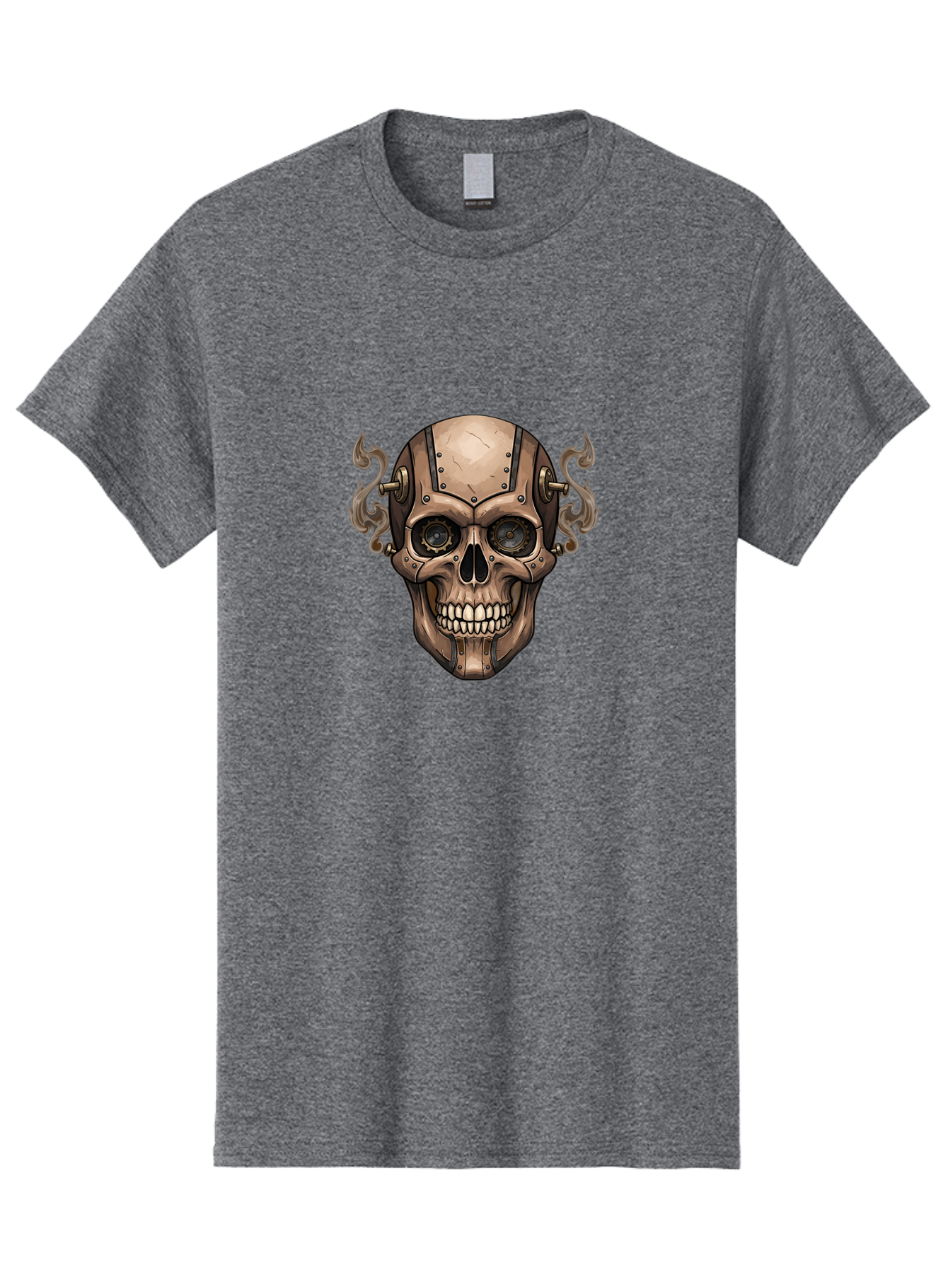 Skull-Head Men'S Graphic Tee, 100% Cotton, Comfortable Casual Summer Wear, Machine Washable, Cyberpunk Skull, Steampunk Art, Mechanical Skull, Robotic Skull, Metallic Skeleton, Futuristic Design, Industrial Tech, Sci-Fi, Bad586