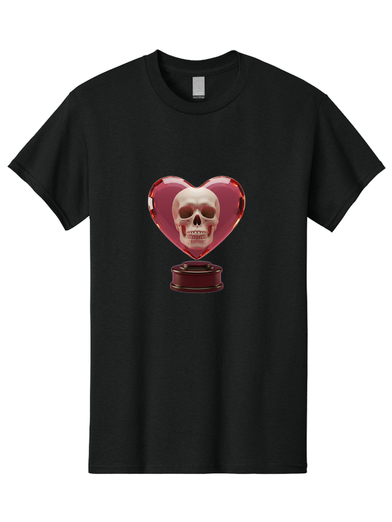 Skull-Heart-Trophy Men'S Graphic Tee, 100% Cotton, Comfortable Casual Summer Wear, Machine Washable, Human Skull, Heart-Shaped Frame, Gothic Decor, Dark Art, Strange Art, Unique Collectible, Dark Romance, Gothic Aesthetic, Unusual Trophy Bad587
