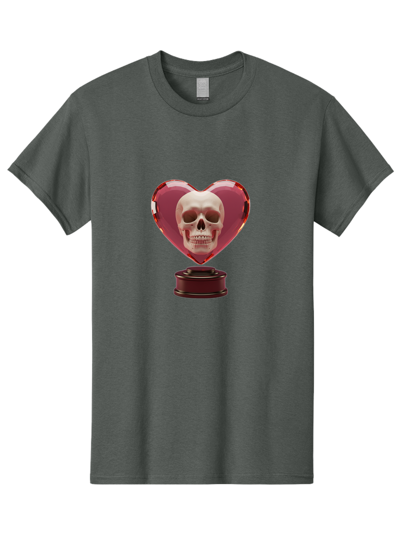 Skull-Heart-Trophy Men'S Graphic Tee, 100% Cotton, Comfortable Casual Summer Wear, Machine Washable, Human Skull, Heart-Shaped Frame, Gothic Decor, Dark Art, Strange Art, Unique Collectible, Dark Romance, Gothic Aesthetic, Unusual Trophy Bad587