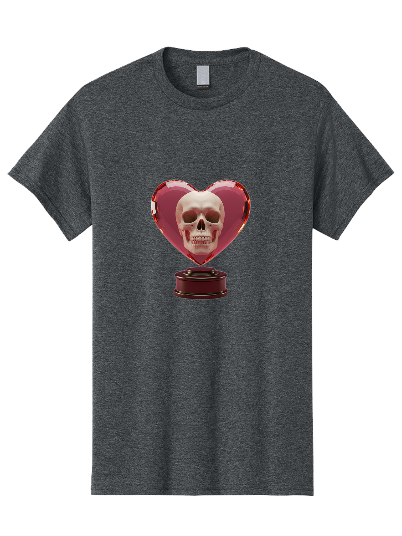 Skull-Heart-Trophy Men'S Graphic Tee, 100% Cotton, Comfortable Casual Summer Wear, Machine Washable, Human Skull, Heart-Shaped Frame, Gothic Decor, Dark Art, Strange Art, Unique Collectible, Dark Romance, Gothic Aesthetic, Unusual Trophy Bad587
