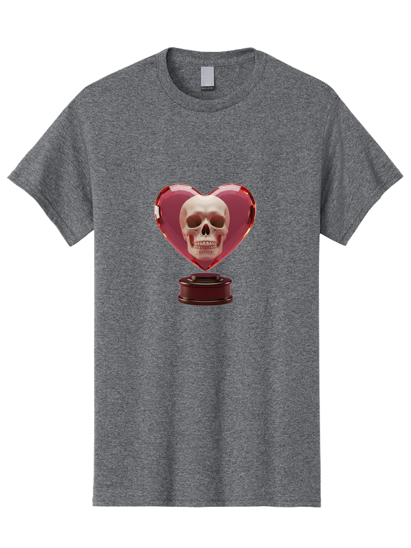 Skull-Heart-Trophy Men'S Graphic Tee, 100% Cotton, Comfortable Casual Summer Wear, Machine Washable, Human Skull, Heart-Shaped Frame, Gothic Decor, Dark Art, Strange Art, Unique Collectible, Dark Romance, Gothic Aesthetic, Unusual Trophy Bad587