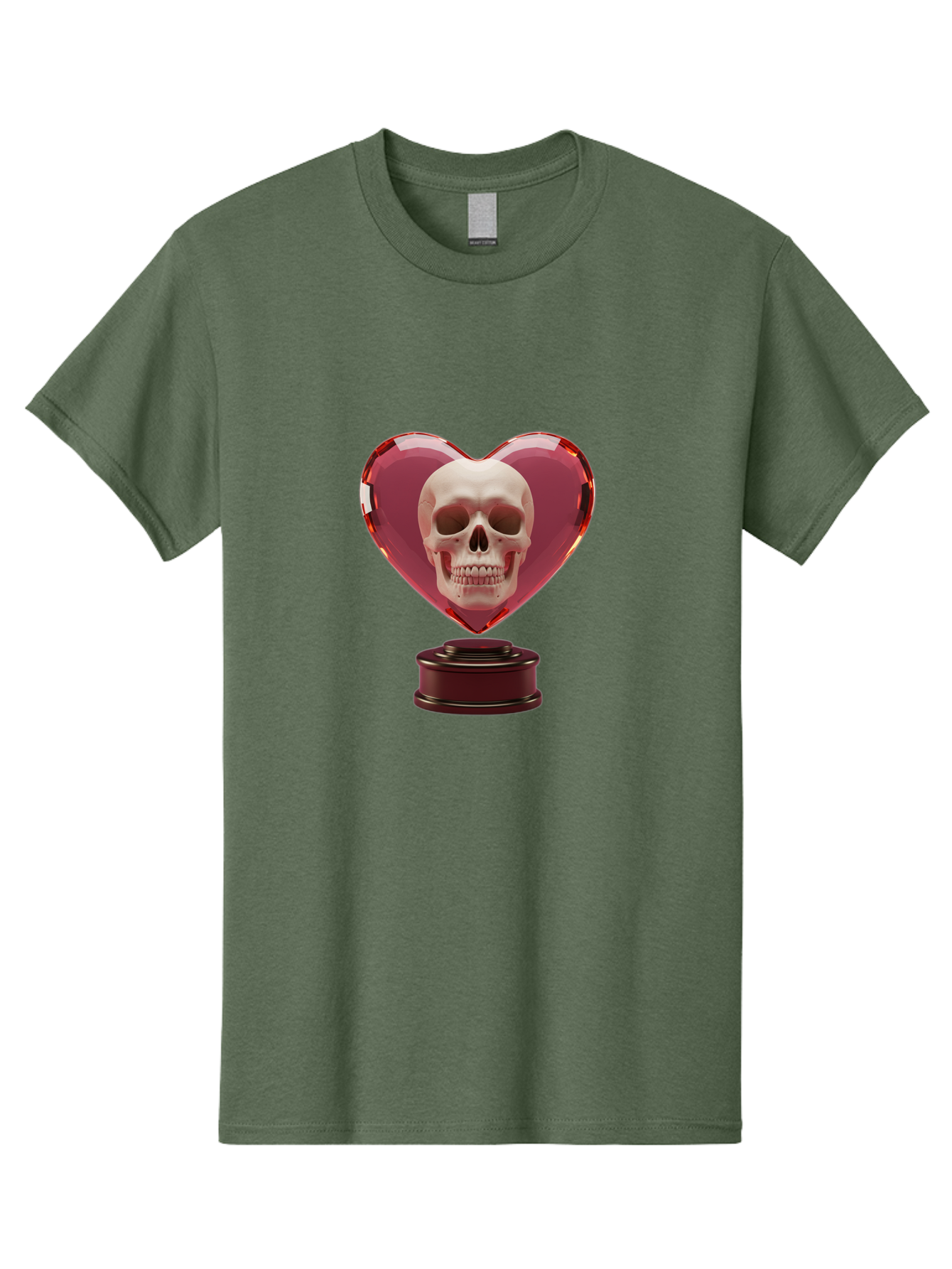Skull-Heart-Trophy Men'S Graphic Tee, 100% Cotton, Comfortable Casual Summer Wear, Machine Washable, Human Skull, Heart-Shaped Frame, Gothic Decor, Dark Art, Strange Art, Unique Collectible, Dark Romance, Gothic Aesthetic, Unusual Trophy Bad587