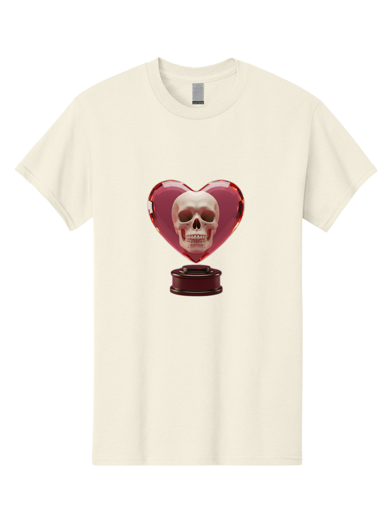 Skull-Heart-Trophy Men'S Graphic Tee, 100% Cotton, Comfortable Casual Summer Wear, Machine Washable, Human Skull, Heart-Shaped Frame, Gothic Decor, Dark Art, Strange Art, Unique Collectible, Dark Romance, Gothic Aesthetic, Unusual Trophy Bad587