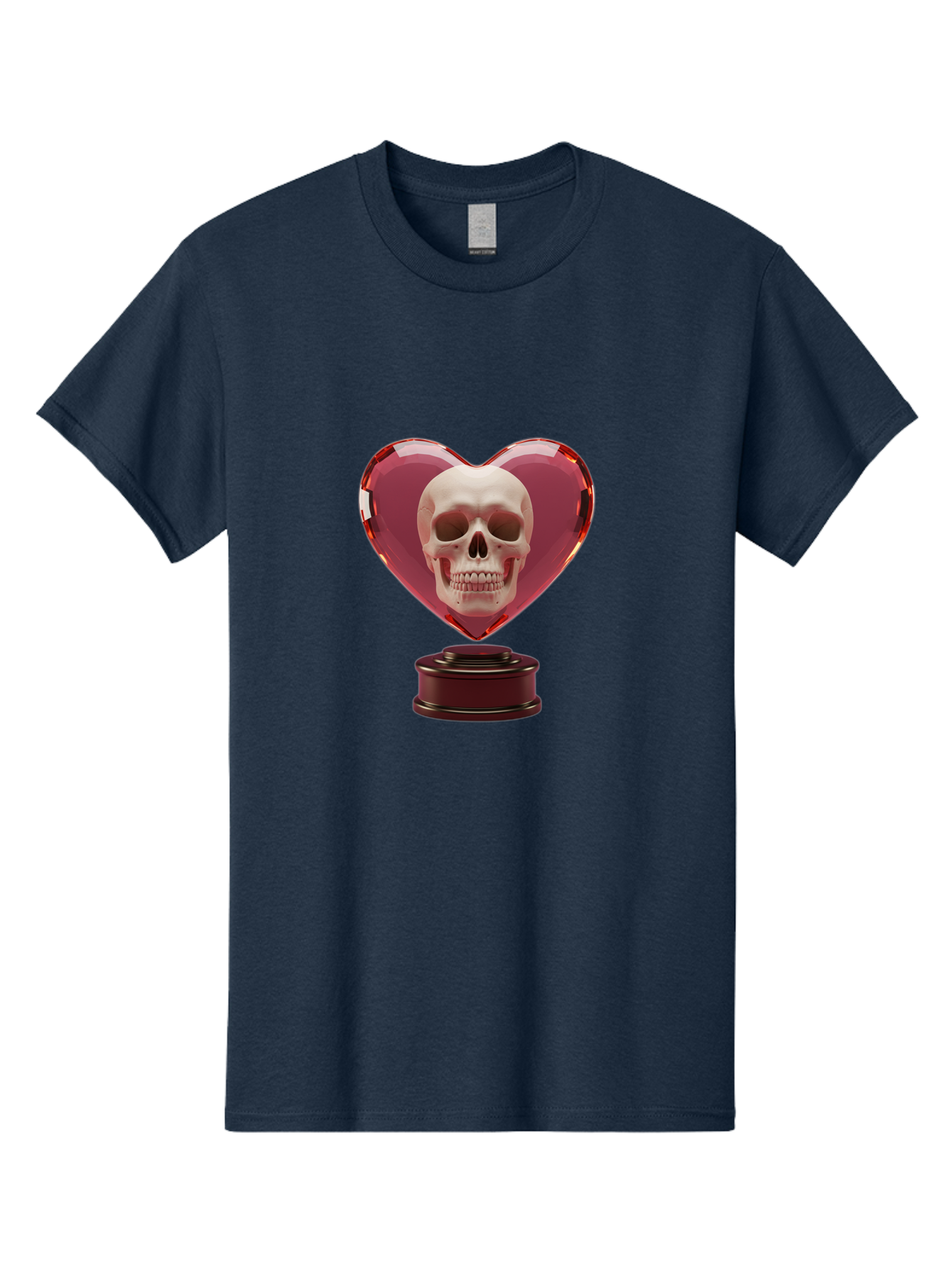 Skull-Heart-Trophy Men'S Graphic Tee, 100% Cotton, Comfortable Casual Summer Wear, Machine Washable, Human Skull, Heart-Shaped Frame, Gothic Decor, Dark Art, Strange Art, Unique Collectible, Dark Romance, Gothic Aesthetic, Unusual Trophy Bad587