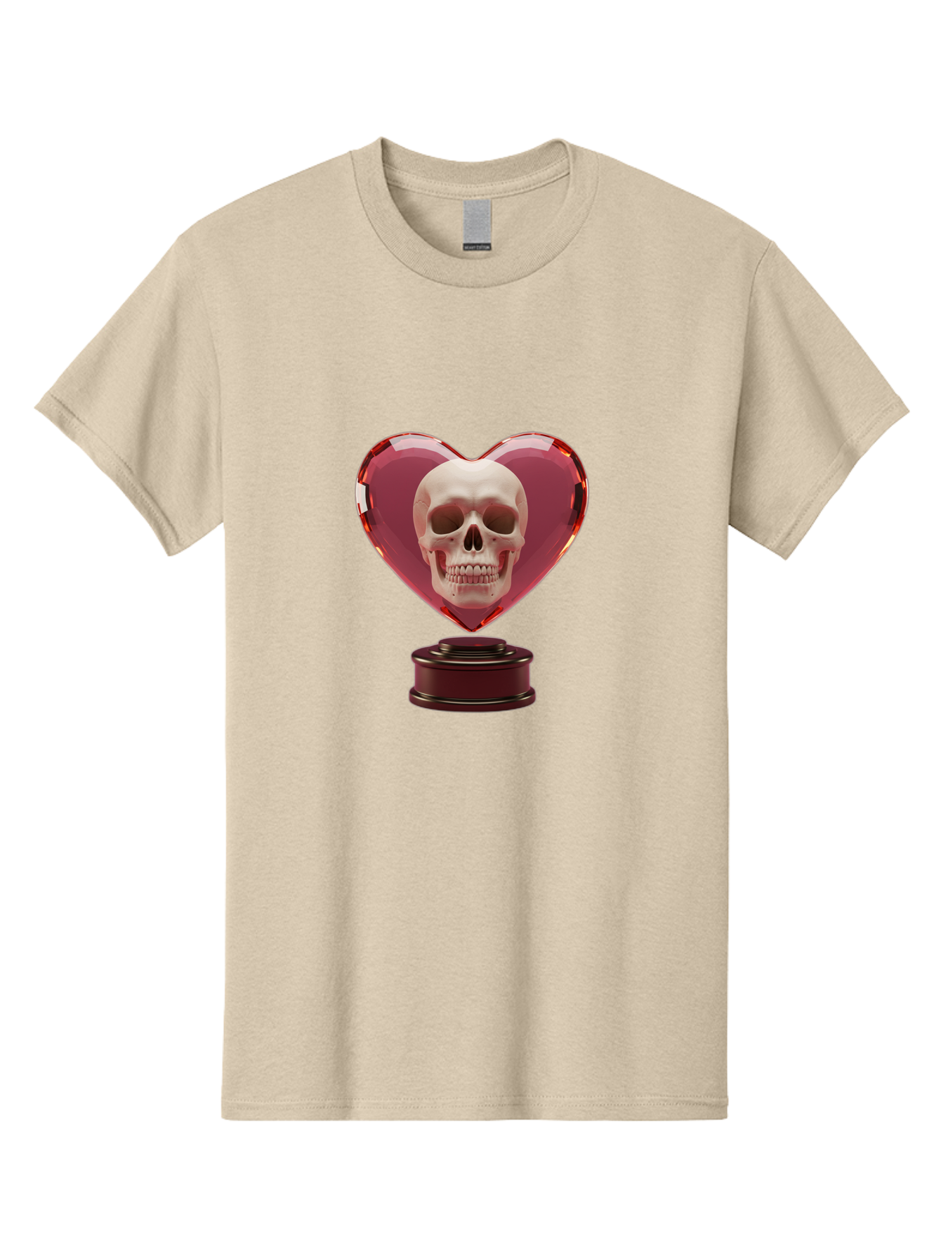 Skull-Heart-Trophy Men'S Graphic Tee, 100% Cotton, Comfortable Casual Summer Wear, Machine Washable, Human Skull, Heart-Shaped Frame, Gothic Decor, Dark Art, Strange Art, Unique Collectible, Dark Romance, Gothic Aesthetic, Unusual Trophy Bad587