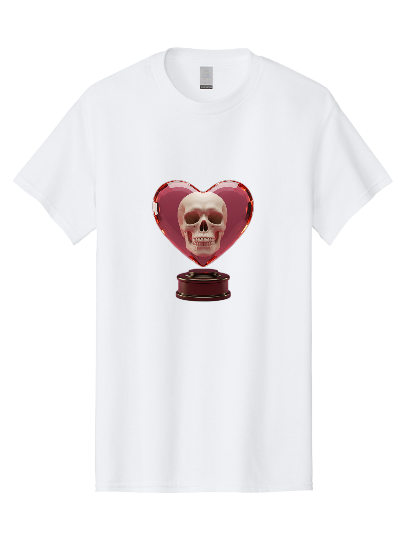 Skull-Heart-Trophy Men'S Graphic Tee, 100% Cotton, Comfortable Casual Summer Wear, Machine Washable, Human Skull, Heart-Shaped Frame, Gothic Decor, Dark Art, Strange Art, Unique Collectible, Dark Romance, Gothic Aesthetic, Unusual Trophy Bad587