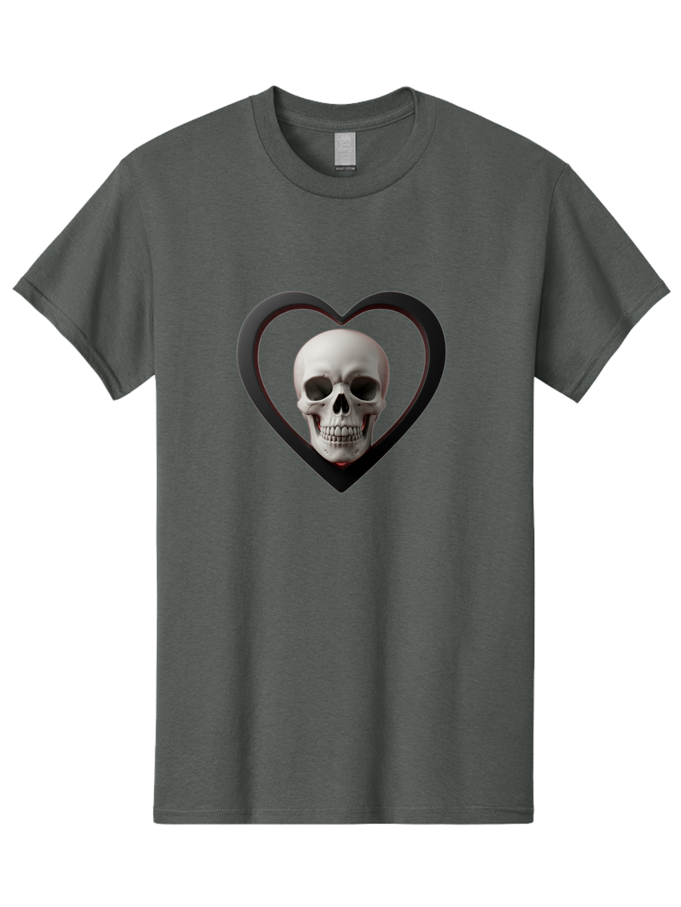 Skull-In-Heart Men'S Graphic Tee, 100% Cotton, Comfortable Casual Summer Wear, Machine Washable, Human Skull, Heart Shape, Black Outline, Gothic Symbolism, Edgy Aesthetic, Dark Art, Skull Art, Heart Frame Bad588