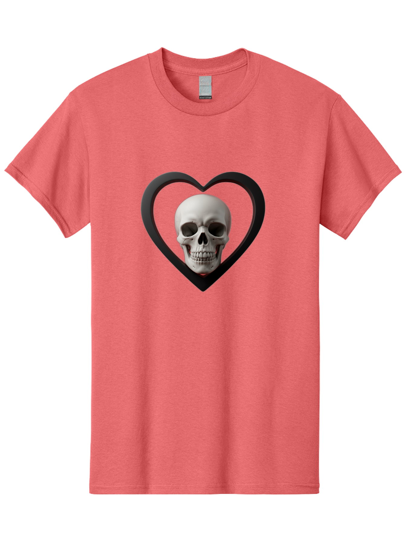 Skull-In-Heart Men'S Graphic Tee, 100% Cotton, Comfortable Casual Summer Wear, Machine Washable, Human Skull, Heart Shape, Black Outline, Gothic Symbolism, Edgy Aesthetic, Dark Art, Skull Art, Heart Frame Bad588