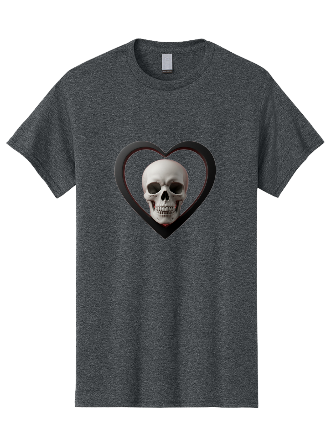 Skull-In-Heart Men'S Graphic Tee, 100% Cotton, Comfortable Casual Summer Wear, Machine Washable, Human Skull, Heart Shape, Black Outline, Gothic Symbolism, Edgy Aesthetic, Dark Art, Skull Art, Heart Frame Bad588