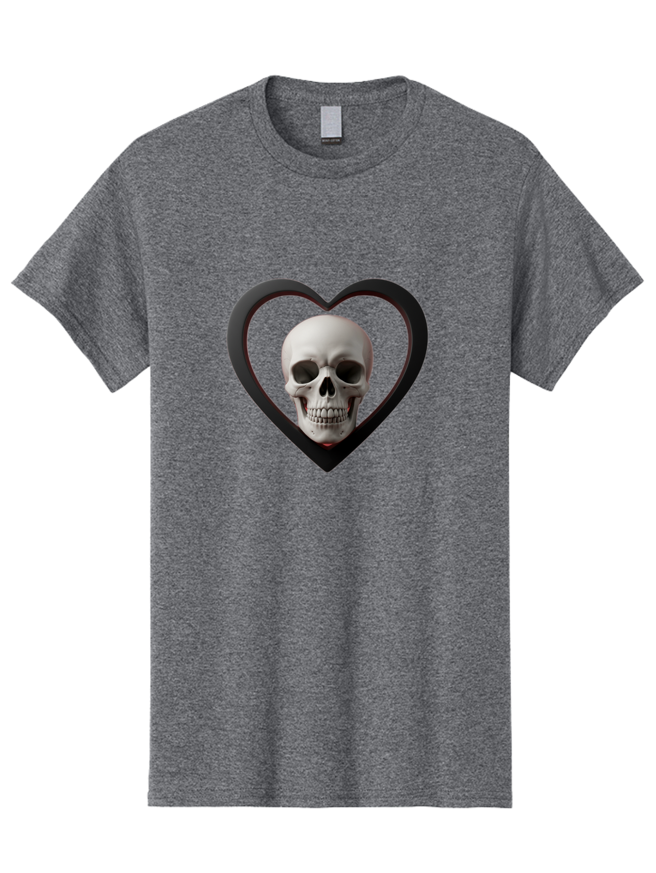 Skull-In-Heart Men'S Graphic Tee, 100% Cotton, Comfortable Casual Summer Wear, Machine Washable, Human Skull, Heart Shape, Black Outline, Gothic Symbolism, Edgy Aesthetic, Dark Art, Skull Art, Heart Frame Bad588