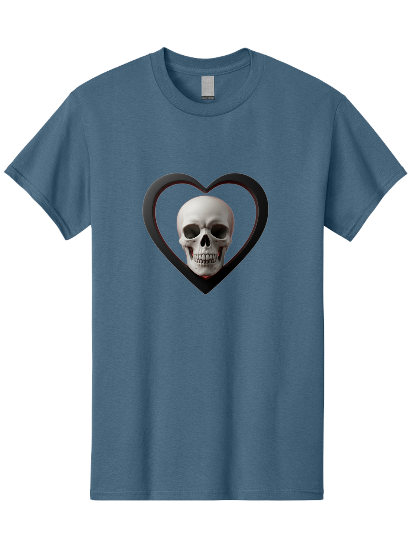 Skull-In-Heart Men'S Graphic Tee, 100% Cotton, Comfortable Casual Summer Wear, Machine Washable, Human Skull, Heart Shape, Black Outline, Gothic Symbolism, Edgy Aesthetic, Dark Art, Skull Art, Heart Frame Bad588
