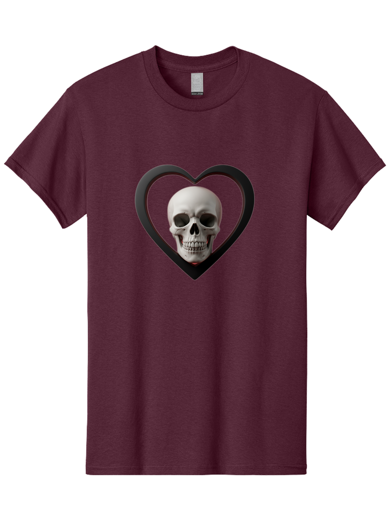 Skull-In-Heart Men'S Graphic Tee, 100% Cotton, Comfortable Casual Summer Wear, Machine Washable, Human Skull, Heart Shape, Black Outline, Gothic Symbolism, Edgy Aesthetic, Dark Art, Skull Art, Heart Frame Bad588