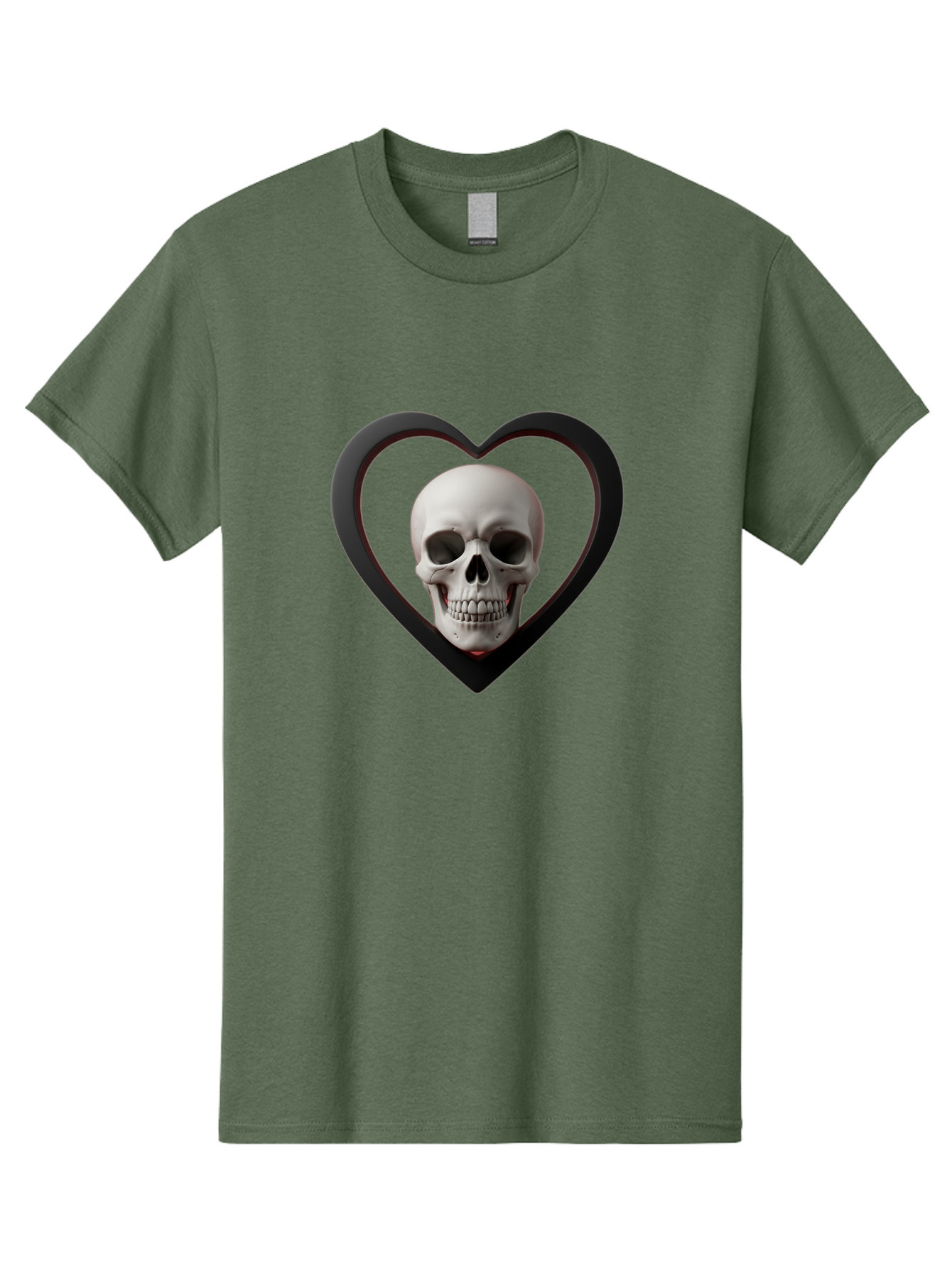 Skull-In-Heart Men'S Graphic Tee, 100% Cotton, Comfortable Casual Summer Wear, Machine Washable, Human Skull, Heart Shape, Black Outline, Gothic Symbolism, Edgy Aesthetic, Dark Art, Skull Art, Heart Frame Bad588