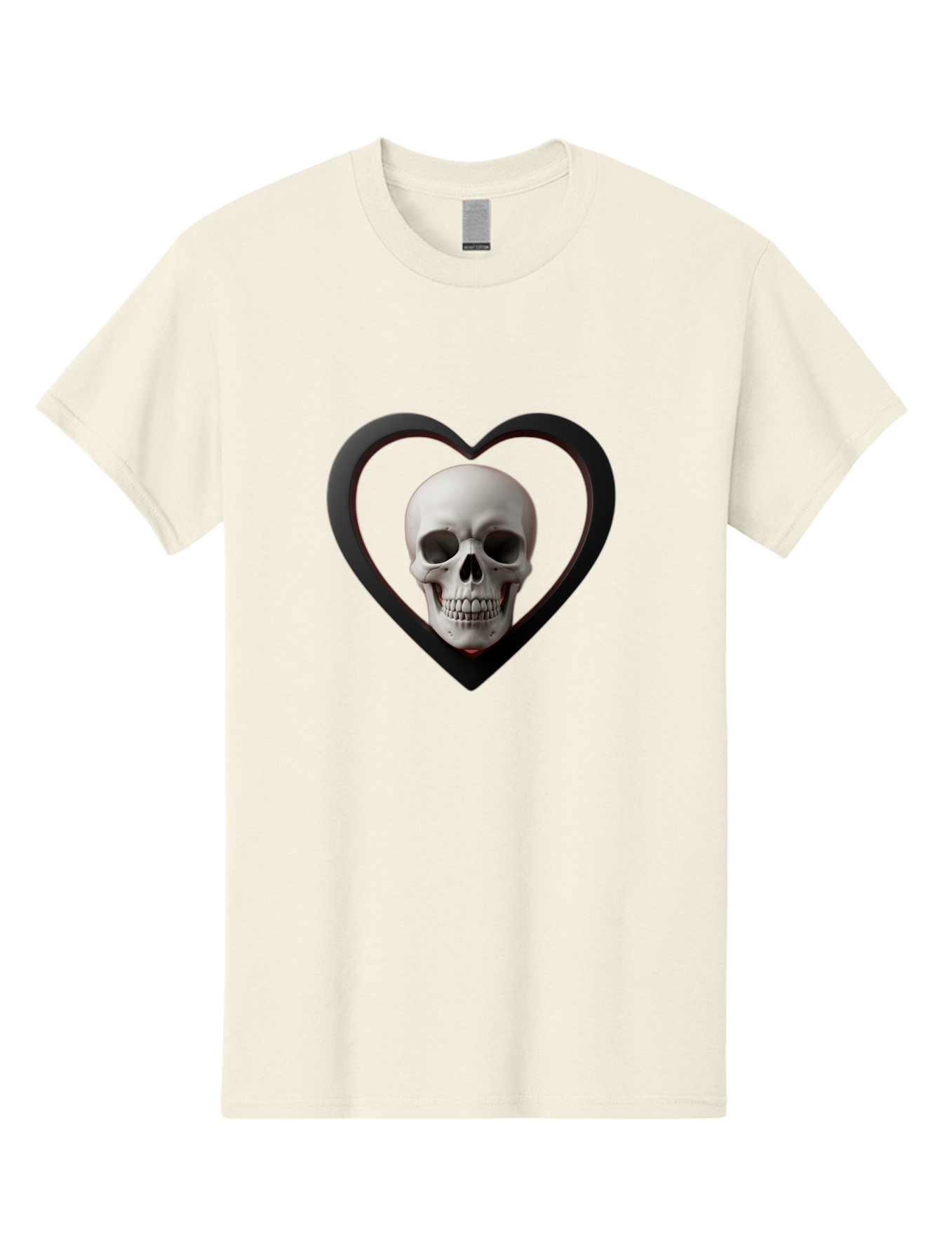Skull-In-Heart Men'S Graphic Tee, 100% Cotton, Comfortable Casual Summer Wear, Machine Washable, Human Skull, Heart Shape, Black Outline, Gothic Symbolism, Edgy Aesthetic, Dark Art, Skull Art, Heart Frame Bad588