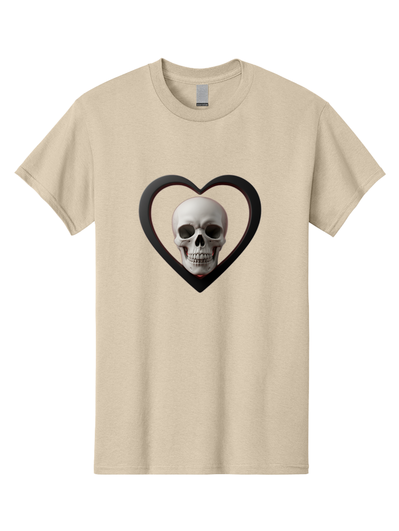 Skull-In-Heart Men'S Graphic Tee, 100% Cotton, Comfortable Casual Summer Wear, Machine Washable, Human Skull, Heart Shape, Black Outline, Gothic Symbolism, Edgy Aesthetic, Dark Art, Skull Art, Heart Frame Bad588