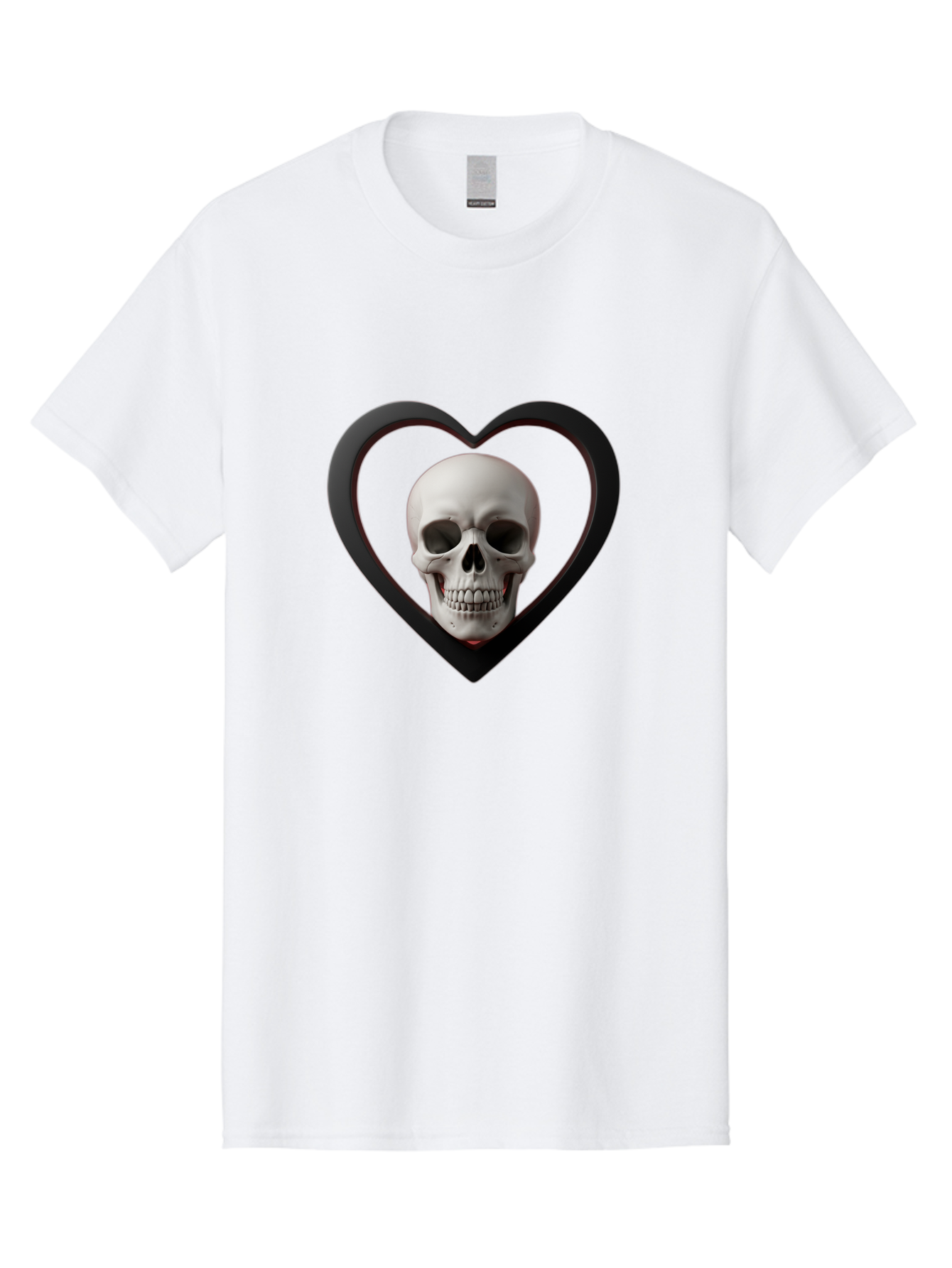 Skull-In-Heart Men'S Graphic Tee, 100% Cotton, Comfortable Casual Summer Wear, Machine Washable, Human Skull, Heart Shape, Black Outline, Gothic Symbolism, Edgy Aesthetic, Dark Art, Skull Art, Heart Frame Bad588