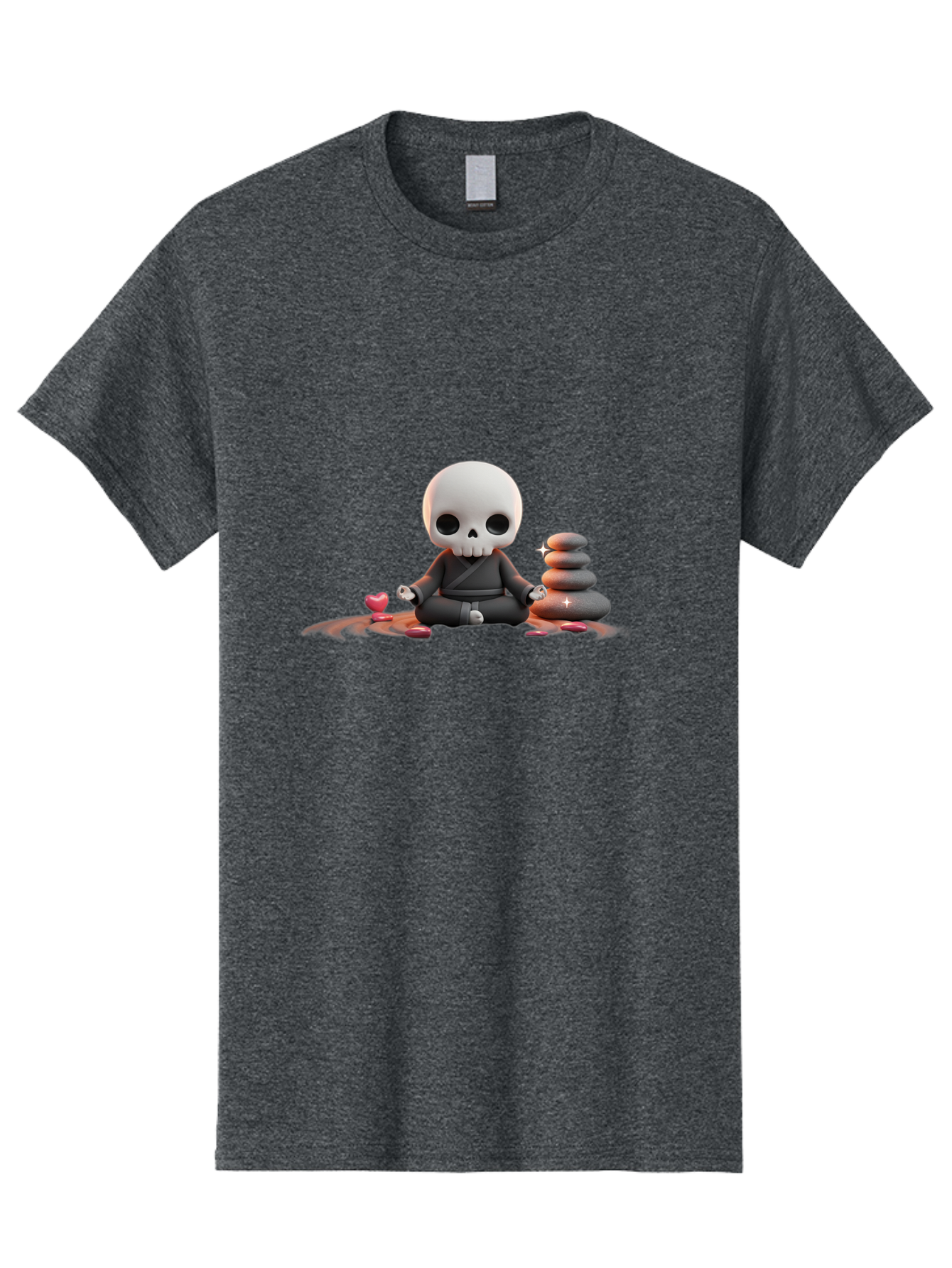 Skull-In-Meditation Men'S Graphic Tee, 100% Cotton, Comfortable Casual Summer Wear, Machine Washable, Meditating Skull, Zen Rocks, Balance And Harmony, Peaceful Atmosphere, Lotus Position, Mindfulness, Meditation, Zen Stones, Calmness, Bad589