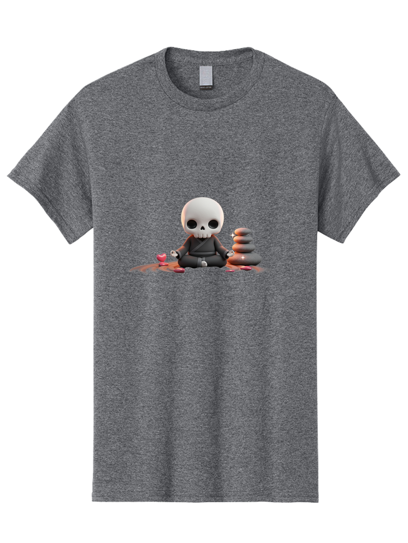 Skull-In-Meditation Men'S Graphic Tee, 100% Cotton, Comfortable Casual Summer Wear, Machine Washable, Meditating Skull, Zen Rocks, Balance And Harmony, Peaceful Atmosphere, Lotus Position, Mindfulness, Meditation, Zen Stones, Calmness, Bad589