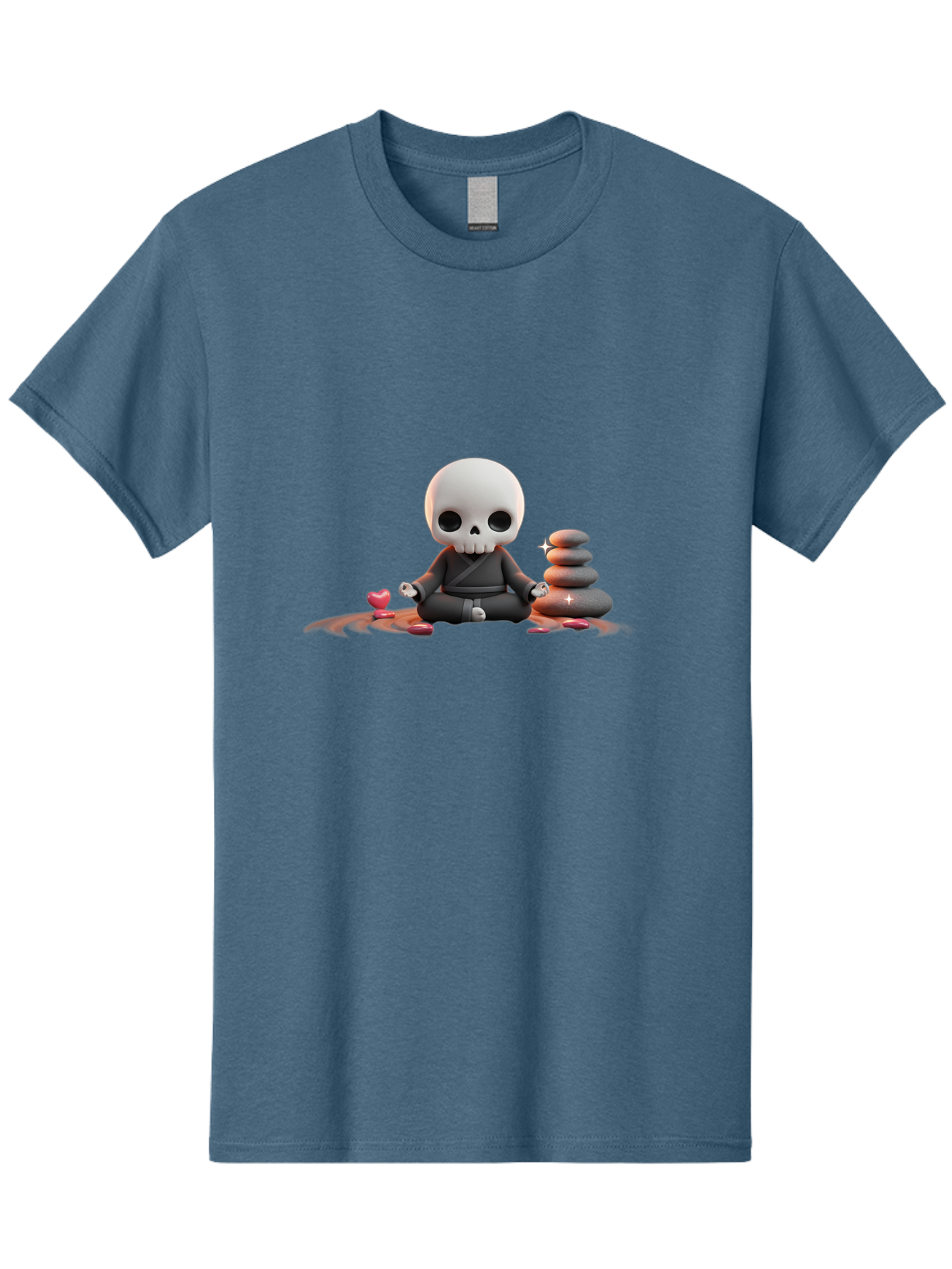 Skull-In-Meditation Men'S Graphic Tee, 100% Cotton, Comfortable Casual Summer Wear, Machine Washable, Meditating Skull, Zen Rocks, Balance And Harmony, Peaceful Atmosphere, Lotus Position, Mindfulness, Meditation, Zen Stones, Calmness, Bad589