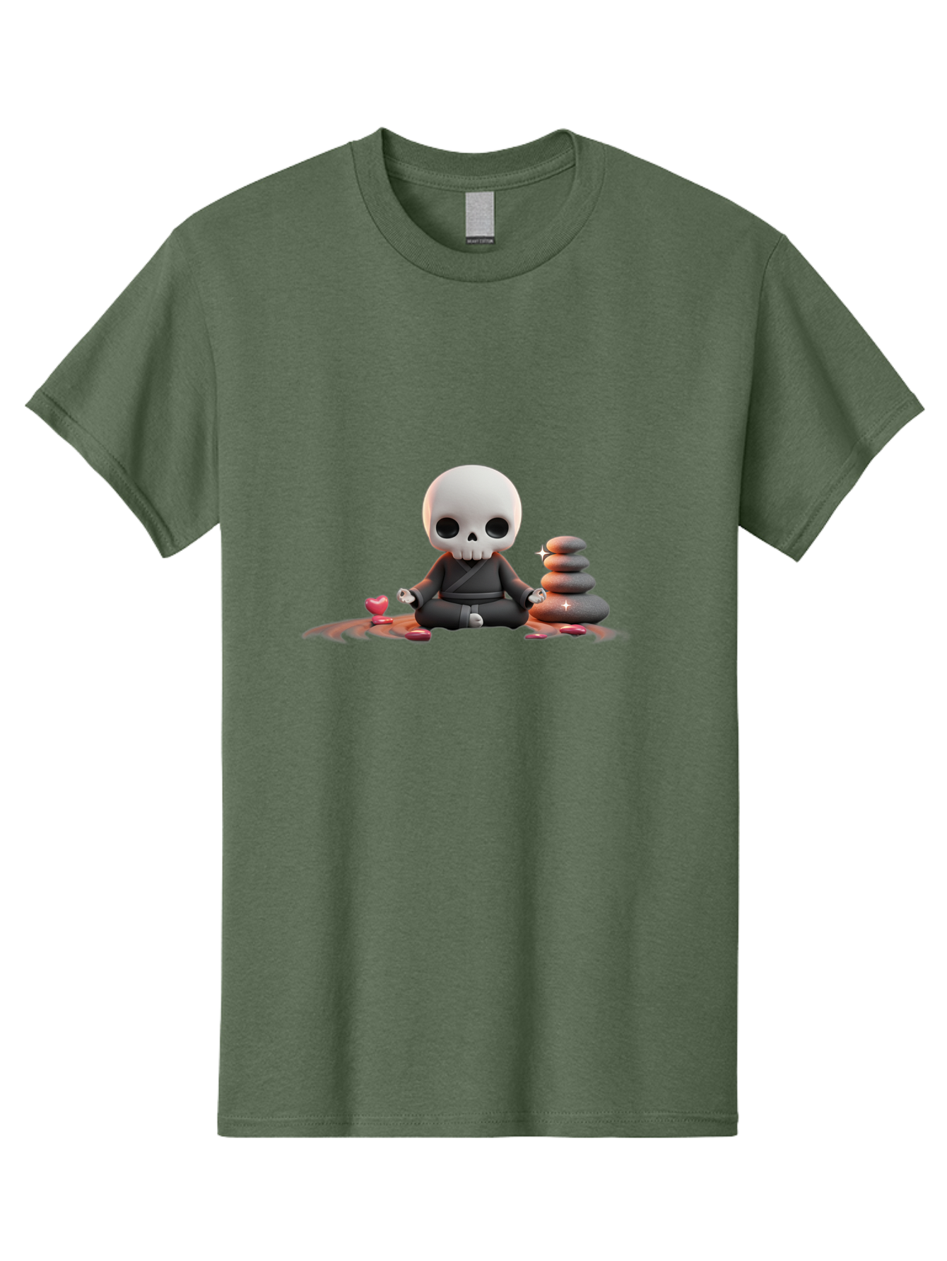 Skull-In-Meditation Men'S Graphic Tee, 100% Cotton, Comfortable Casual Summer Wear, Machine Washable, Meditating Skull, Zen Rocks, Balance And Harmony, Peaceful Atmosphere, Lotus Position, Mindfulness, Meditation, Zen Stones, Calmness, Bad589