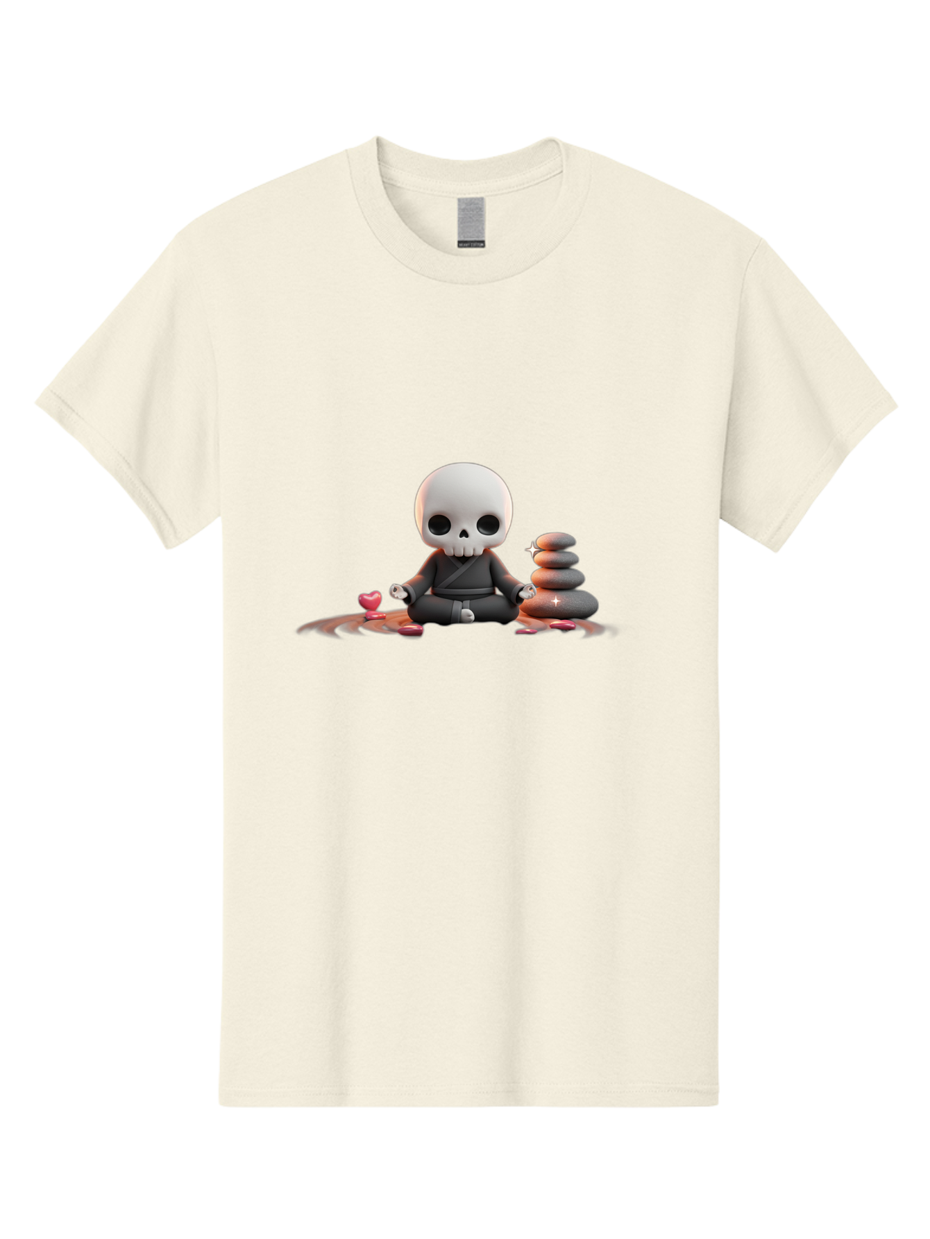 Skull-In-Meditation Men'S Graphic Tee, 100% Cotton, Comfortable Casual Summer Wear, Machine Washable, Meditating Skull, Zen Rocks, Balance And Harmony, Peaceful Atmosphere, Lotus Position, Mindfulness, Meditation, Zen Stones, Calmness, Bad589