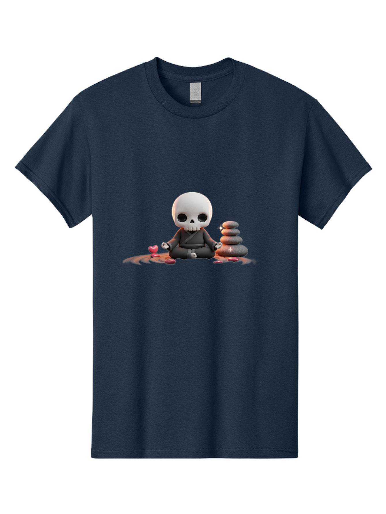Skull-In-Meditation Men'S Graphic Tee, 100% Cotton, Comfortable Casual Summer Wear, Machine Washable, Meditating Skull, Zen Rocks, Balance And Harmony, Peaceful Atmosphere, Lotus Position, Mindfulness, Meditation, Zen Stones, Calmness, Bad589