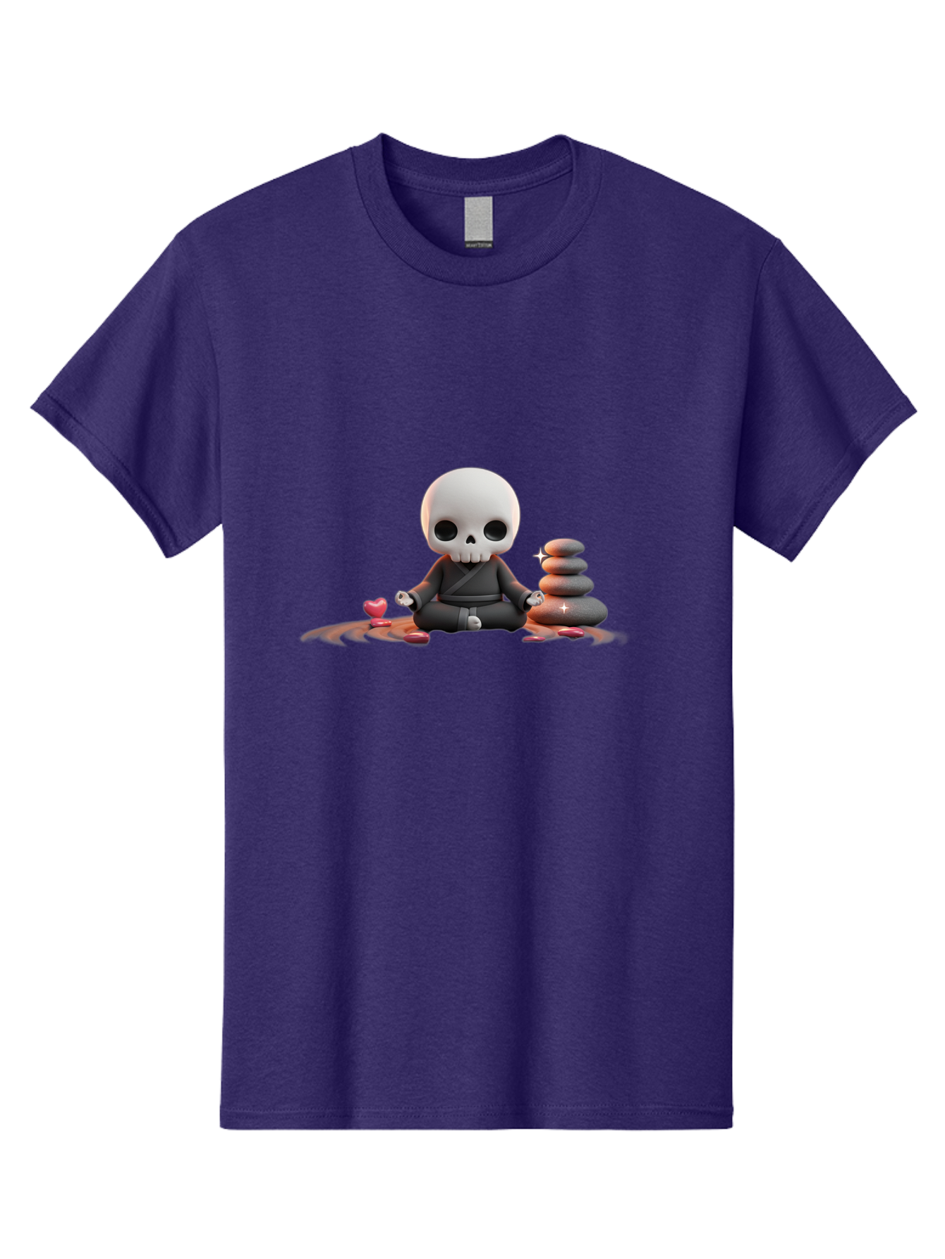 Skull-In-Meditation Men'S Graphic Tee, 100% Cotton, Comfortable Casual Summer Wear, Machine Washable, Meditating Skull, Zen Rocks, Balance And Harmony, Peaceful Atmosphere, Lotus Position, Mindfulness, Meditation, Zen Stones, Calmness, Bad589