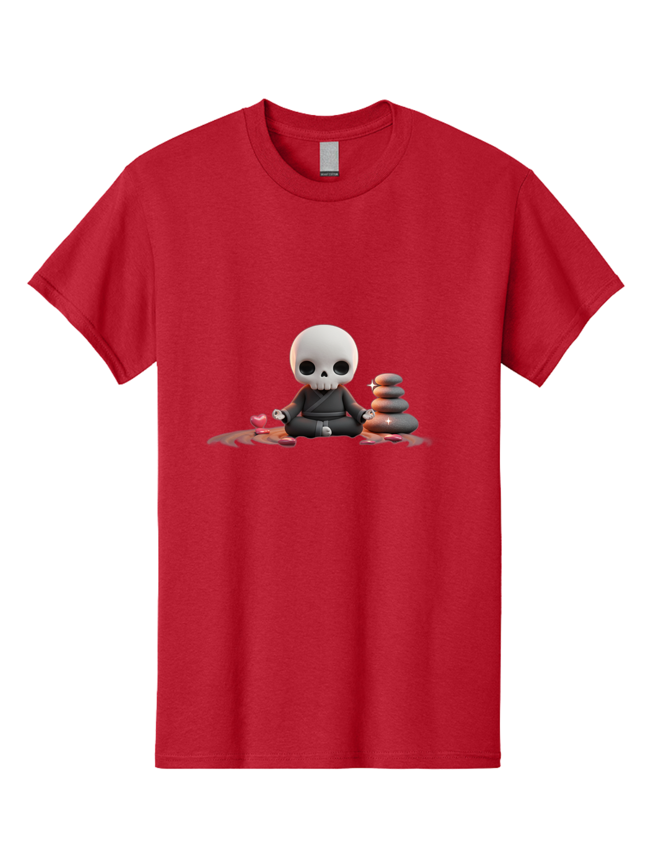 Skull-In-Meditation Men'S Graphic Tee, 100% Cotton, Comfortable Casual Summer Wear, Machine Washable, Meditating Skull, Zen Rocks, Balance And Harmony, Peaceful Atmosphere, Lotus Position, Mindfulness, Meditation, Zen Stones, Calmness, Bad589