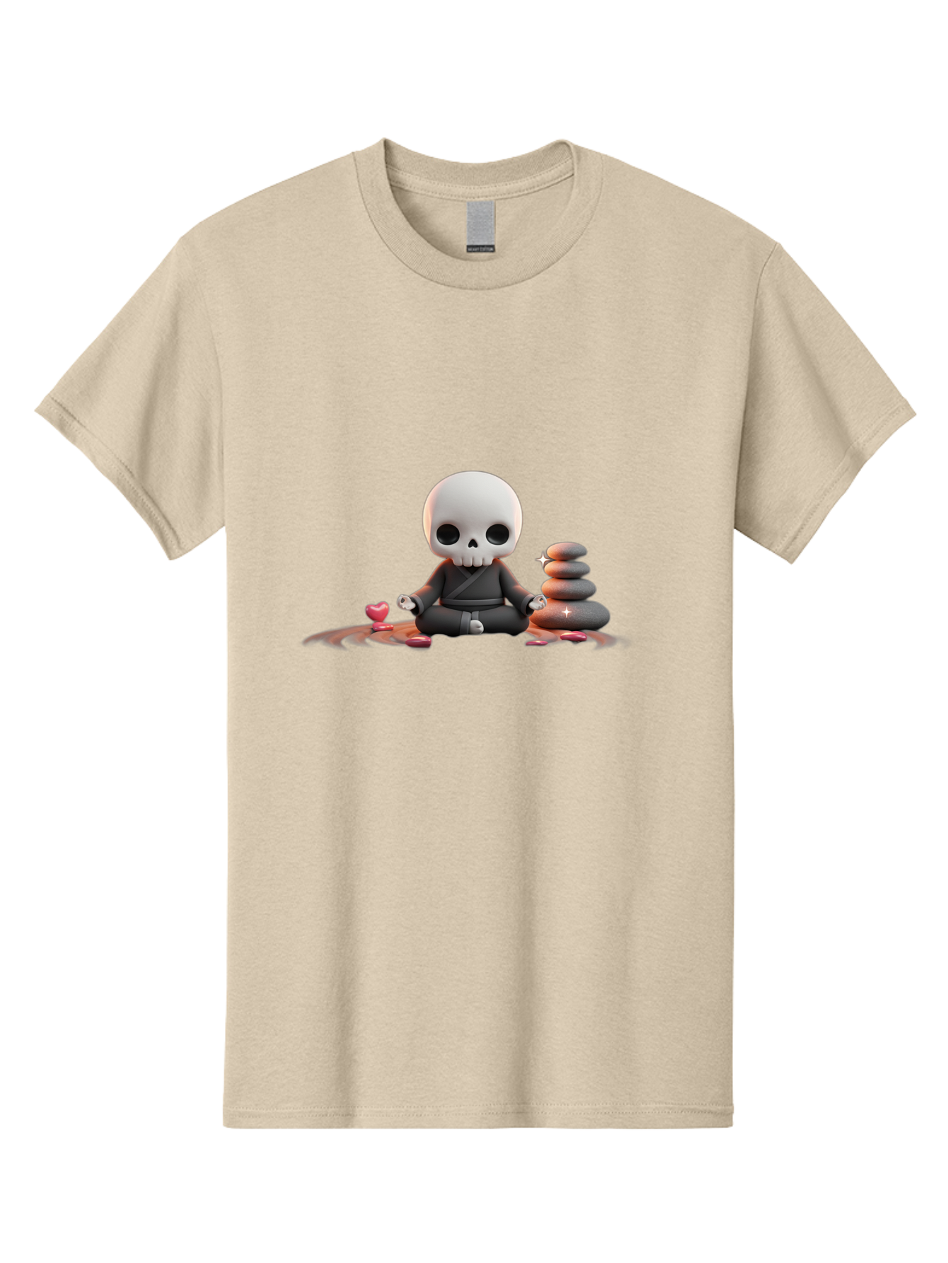Skull-In-Meditation Men'S Graphic Tee, 100% Cotton, Comfortable Casual Summer Wear, Machine Washable, Meditating Skull, Zen Rocks, Balance And Harmony, Peaceful Atmosphere, Lotus Position, Mindfulness, Meditation, Zen Stones, Calmness, Bad589