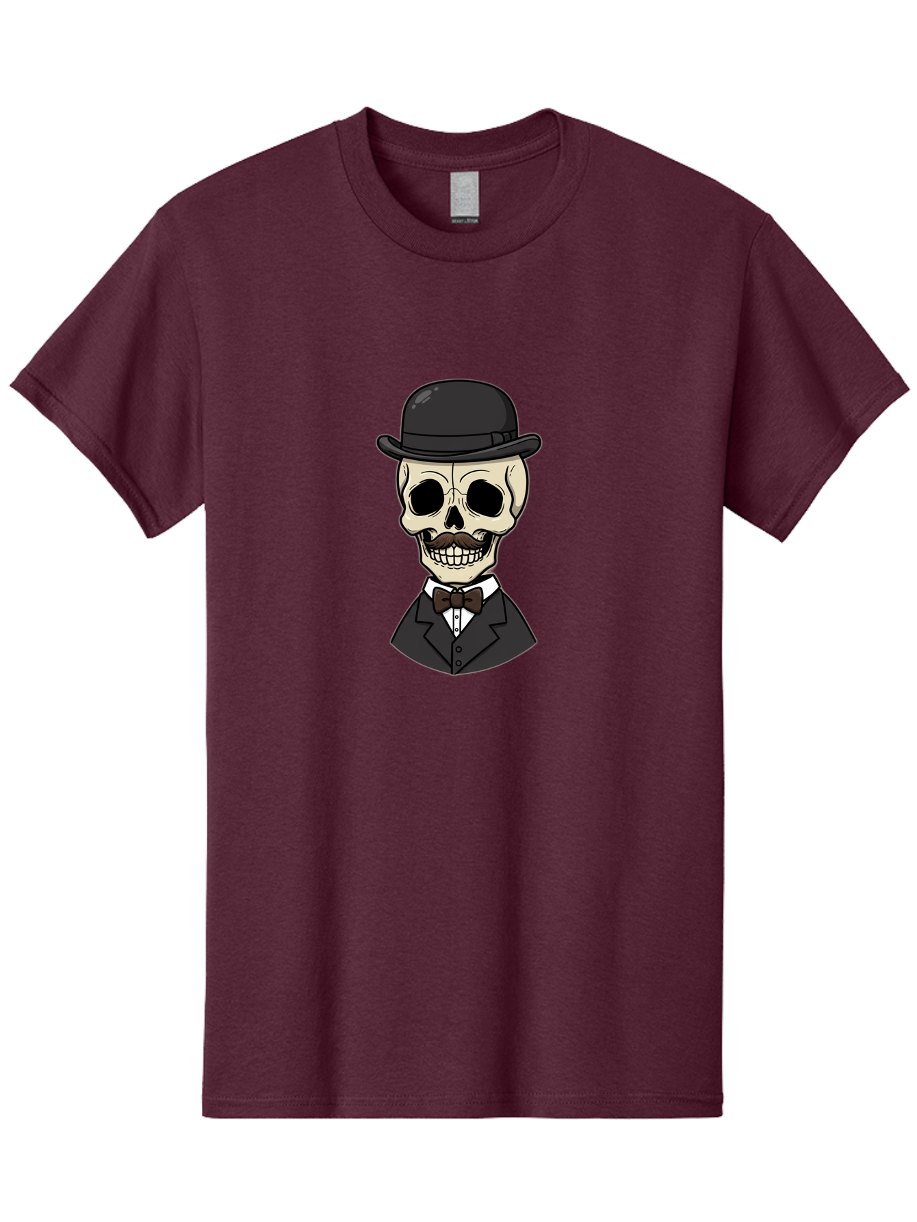 Skull-In-Suit Men'S Graphic Tee, 100% Cotton, Comfortable Casual Summer Wear, Machine Washable, Cartoon Skull, Bowler Hat, Black Suit, Bow Tie, White Shirt, Death Style, Gothic Fashion, Spooky Character, Halloween Theme, Skeleton Illustration, Bad592