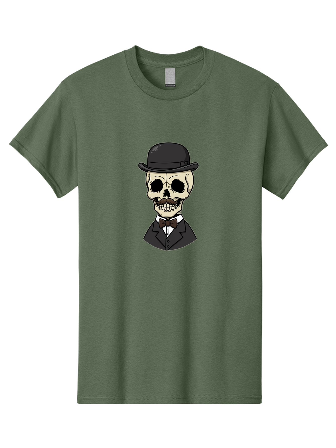 Skull-In-Suit Men'S Graphic Tee, 100% Cotton, Comfortable Casual Summer Wear, Machine Washable, Cartoon Skull, Bowler Hat, Black Suit, Bow Tie, White Shirt, Death Style, Gothic Fashion, Spooky Character, Halloween Theme, Skeleton Illustration, Bad592