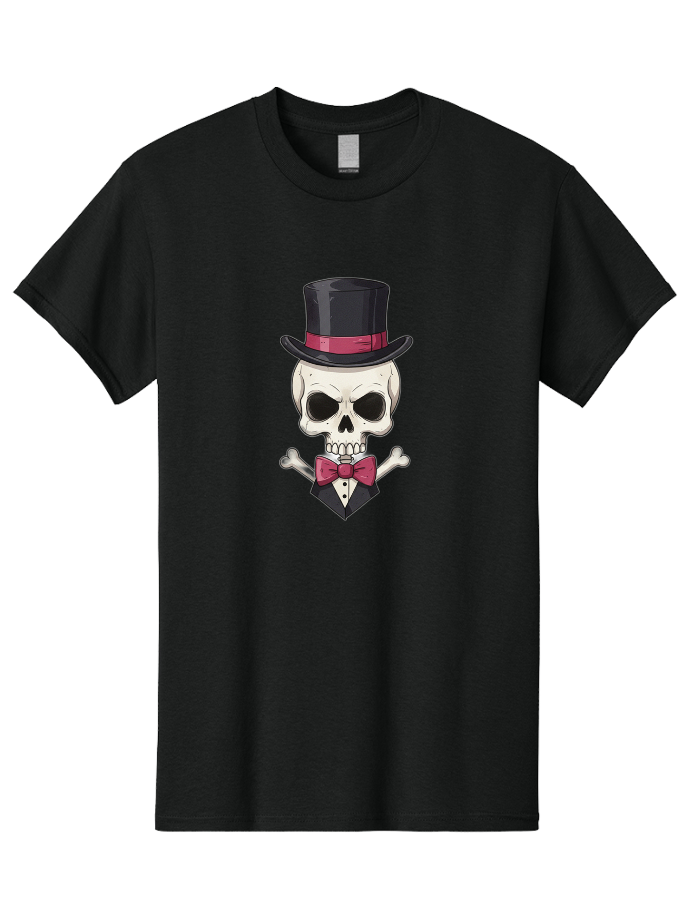 Skull-In-Top-Hat Men'S Graphic Tee, 100% Cotton, Comfortable Casual Summer Wear, Machine Washable, Skull, Crossbones, Top Hat, Bow Tie, Tuxedo, Formal Attire, Spooky, Halloween, Gothic Style, Dark Elegance, Macabre Charm Bad593