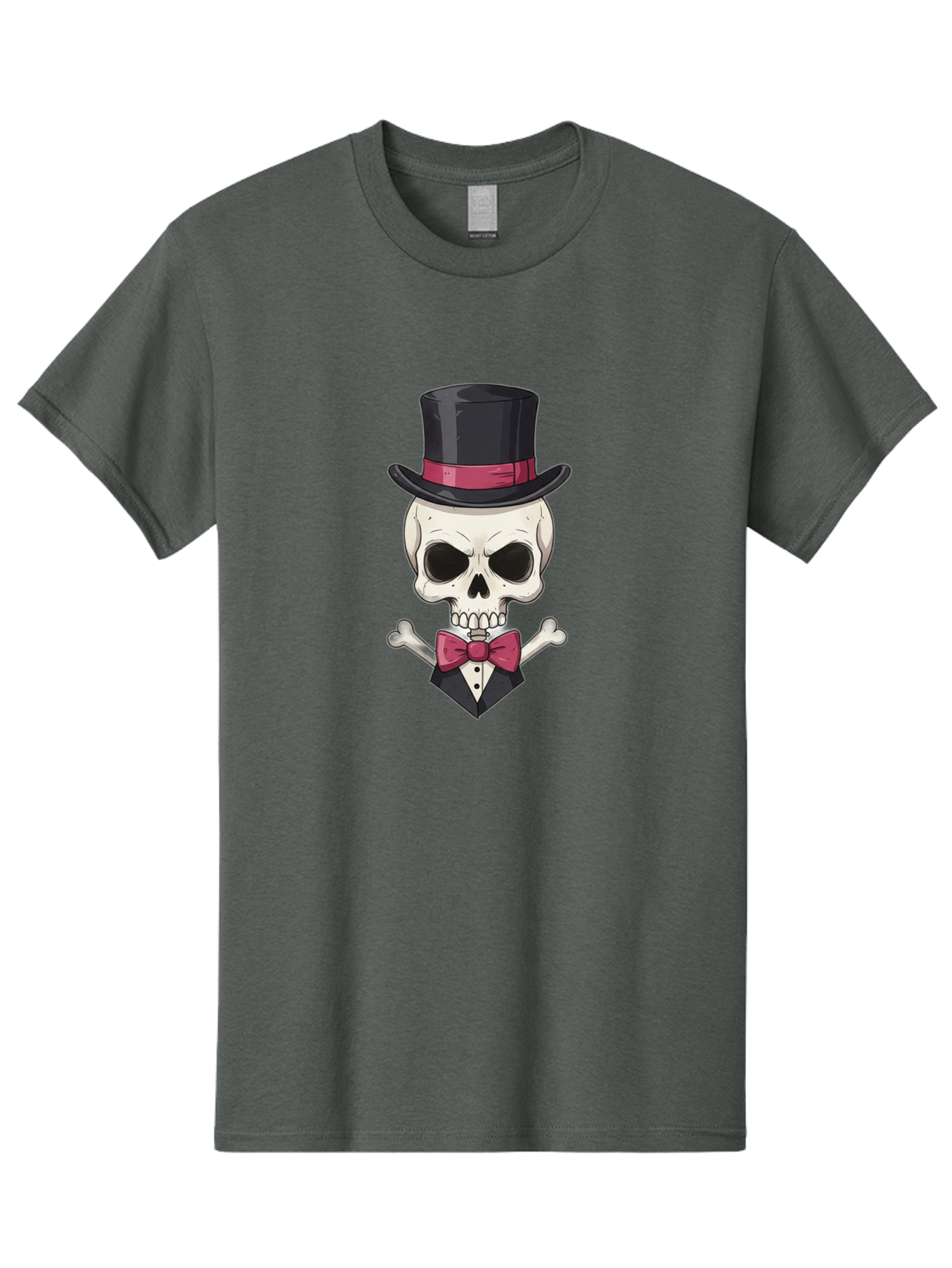 Skull-In-Top-Hat Men'S Graphic Tee, 100% Cotton, Comfortable Casual Summer Wear, Machine Washable, Skull, Crossbones, Top Hat, Bow Tie, Tuxedo, Formal Attire, Spooky, Halloween, Gothic Style, Dark Elegance, Macabre Charm Bad593