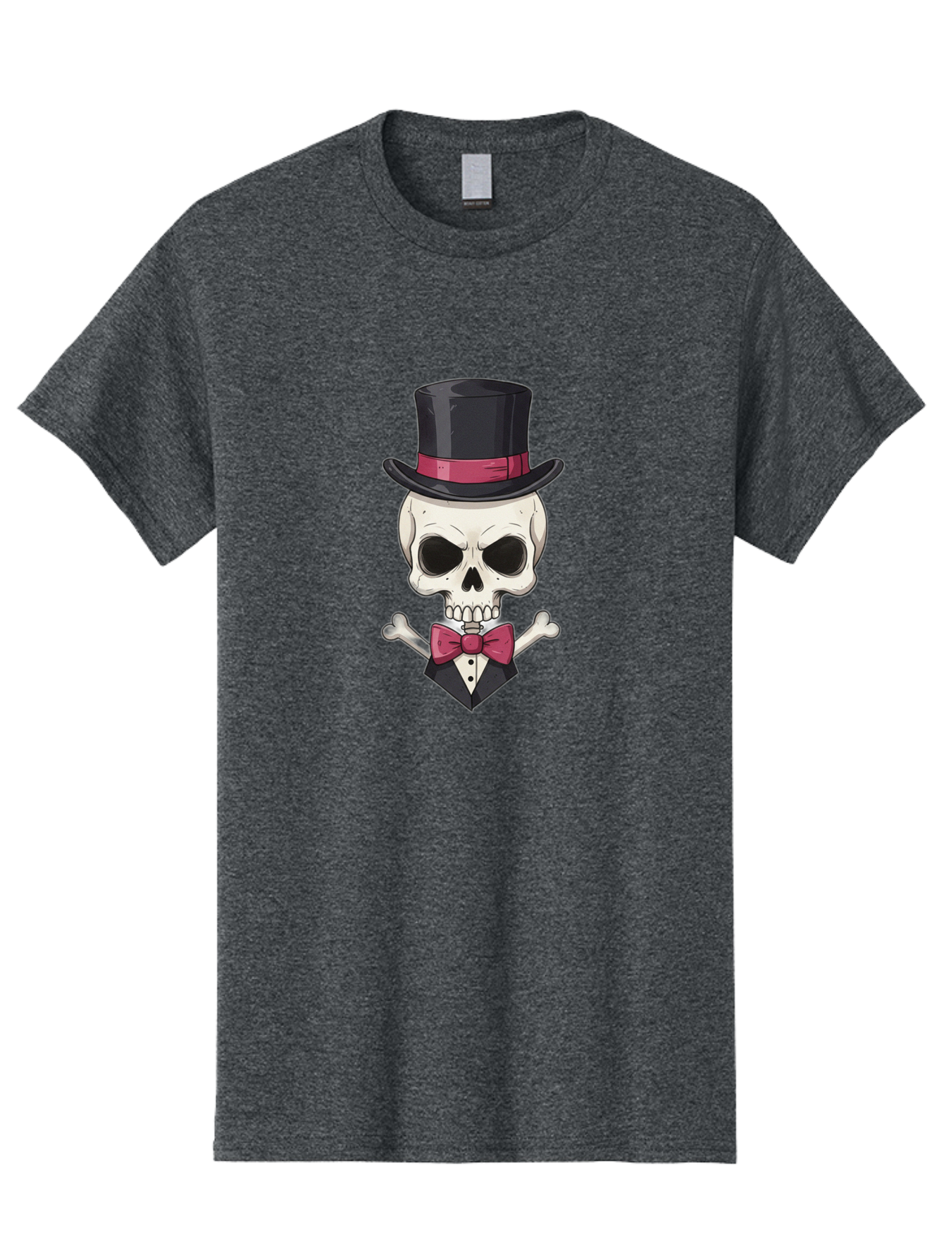 Skull-In-Top-Hat Men'S Graphic Tee, 100% Cotton, Comfortable Casual Summer Wear, Machine Washable, Skull, Crossbones, Top Hat, Bow Tie, Tuxedo, Formal Attire, Spooky, Halloween, Gothic Style, Dark Elegance, Macabre Charm Bad593