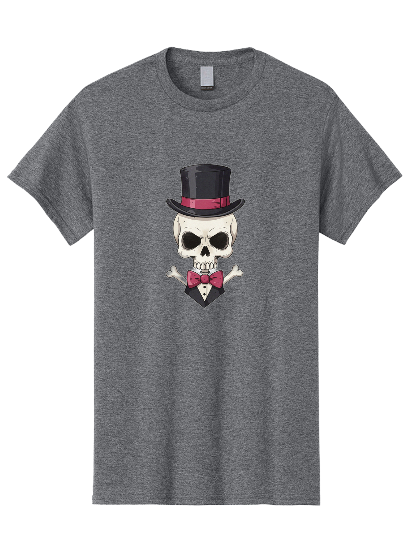Skull-In-Top-Hat Men'S Graphic Tee, 100% Cotton, Comfortable Casual Summer Wear, Machine Washable, Skull, Crossbones, Top Hat, Bow Tie, Tuxedo, Formal Attire, Spooky, Halloween, Gothic Style, Dark Elegance, Macabre Charm Bad593